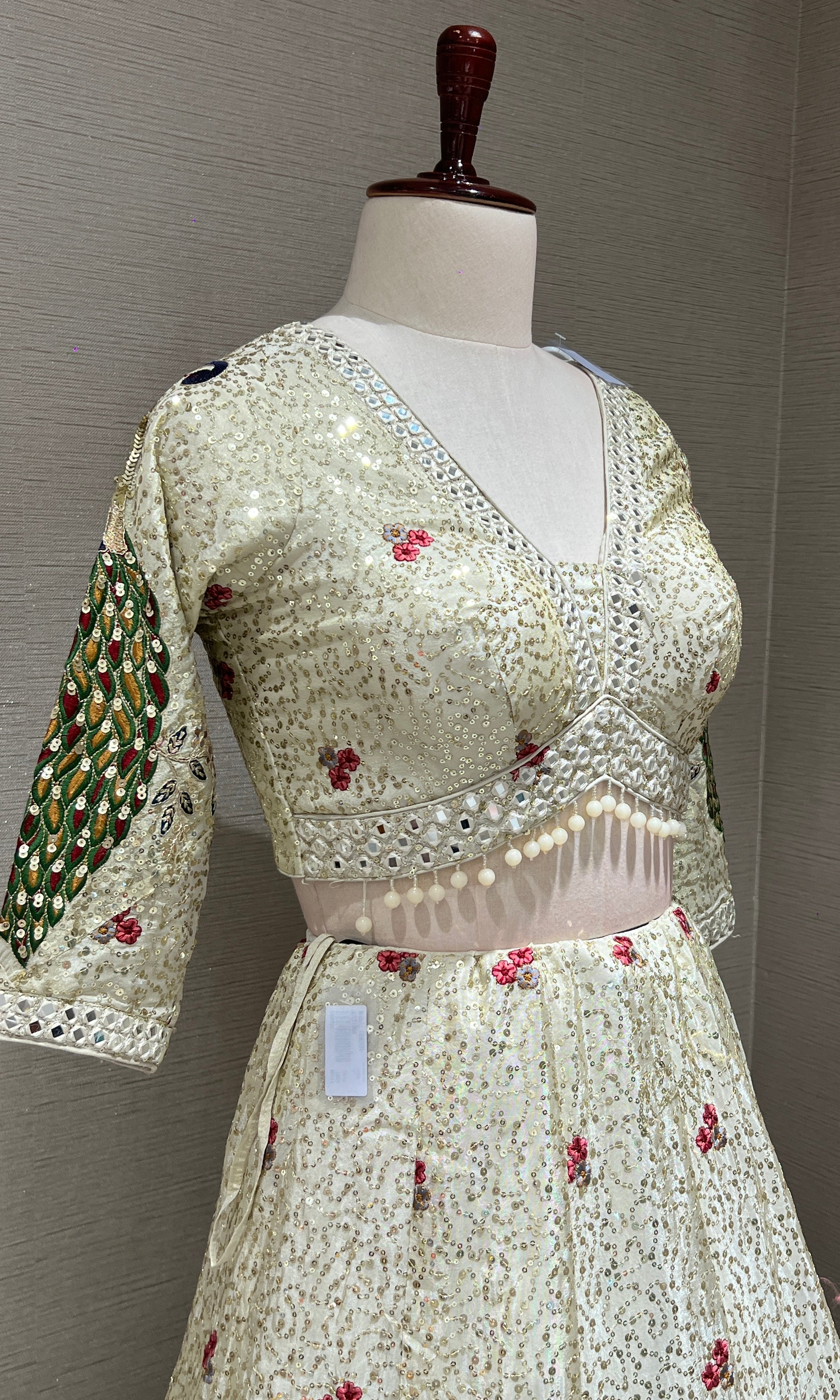 Off white Peacock Embroidered Lehenga Set