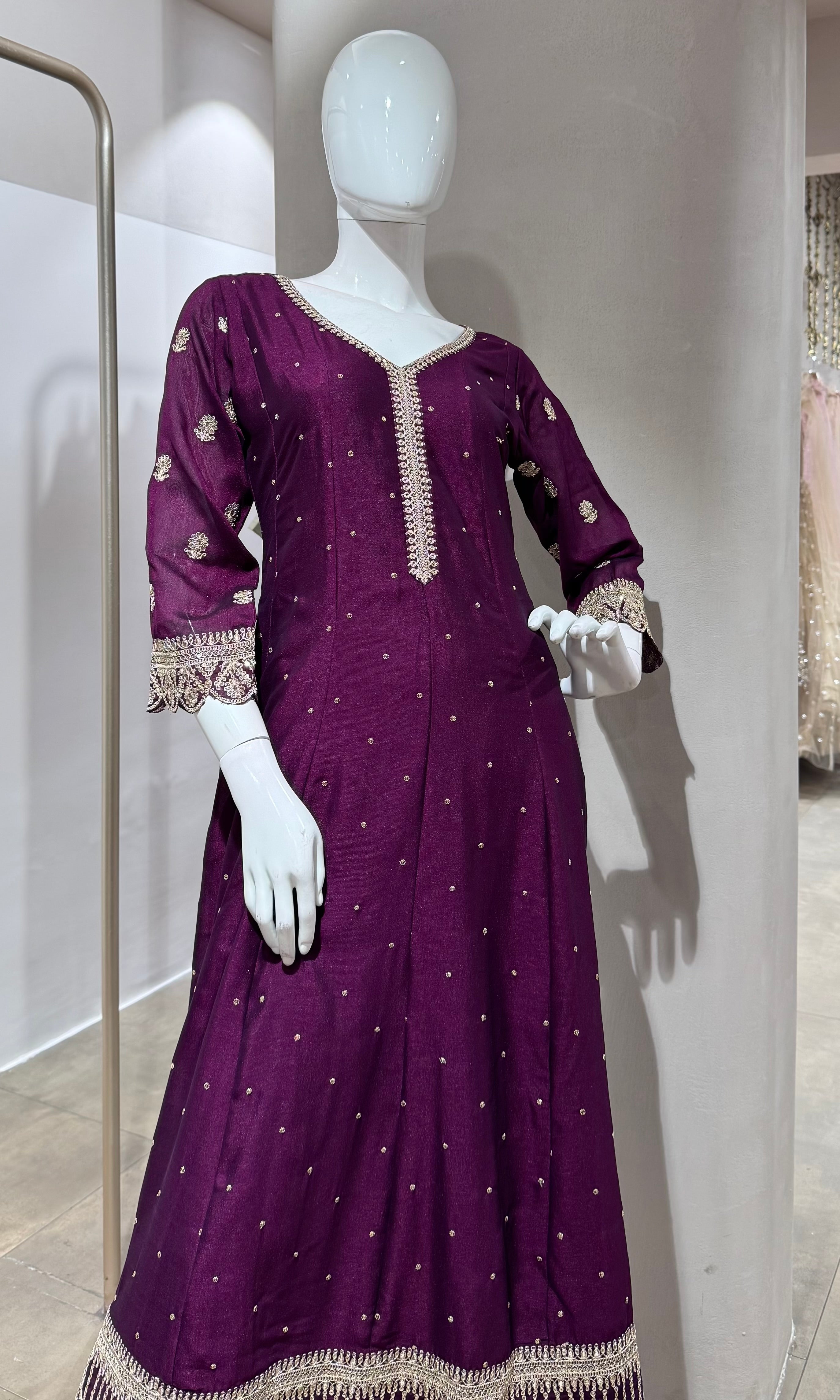 WINE GOLD EMBROIDERY ANARKALI