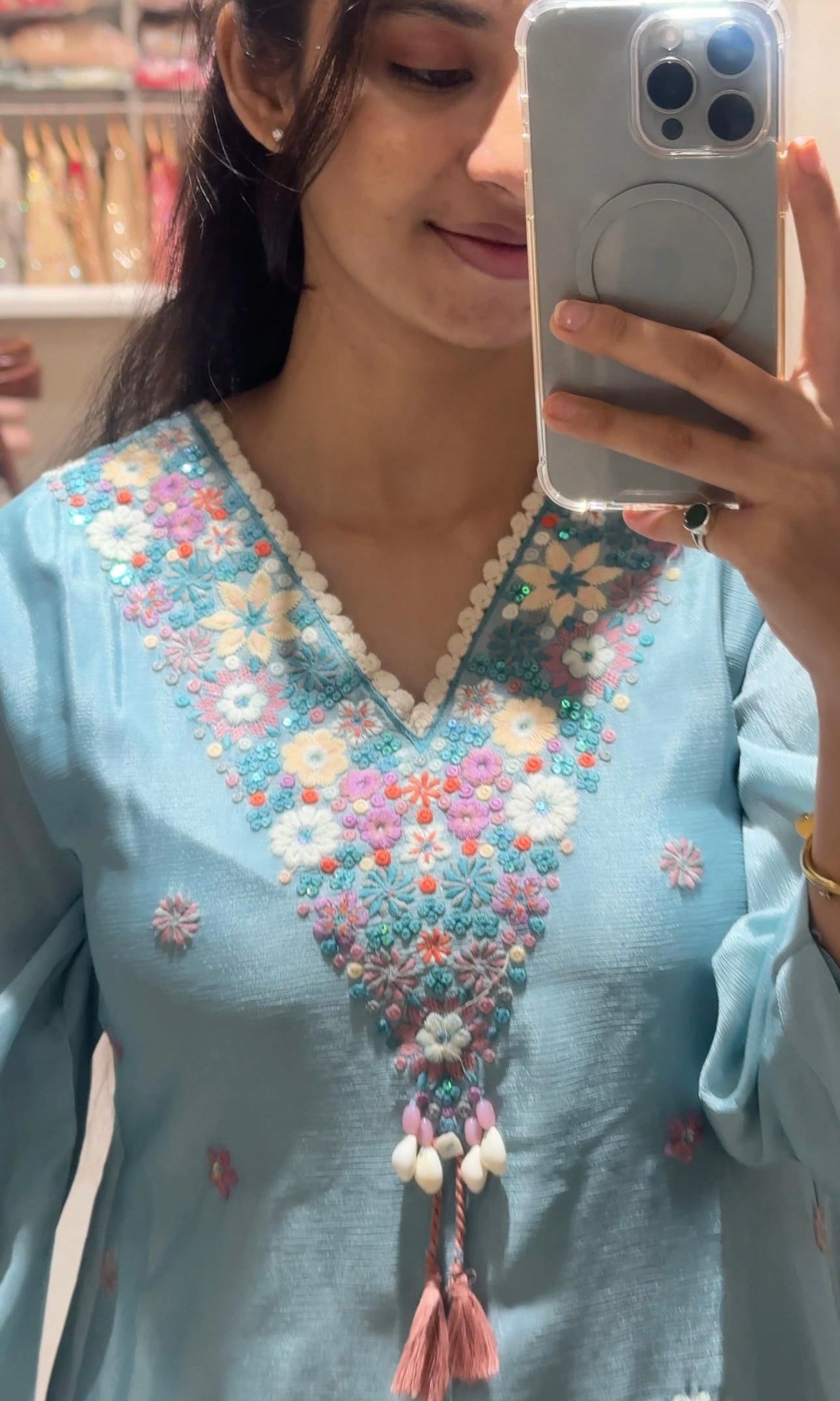 Pastel Blue co ord set with floral embroidery