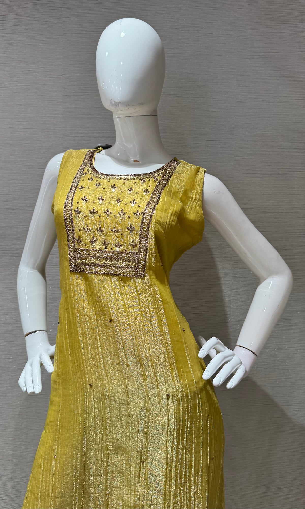 YELLOW ETHNIC SHIMMER KURTA SET WITH DUPATTA