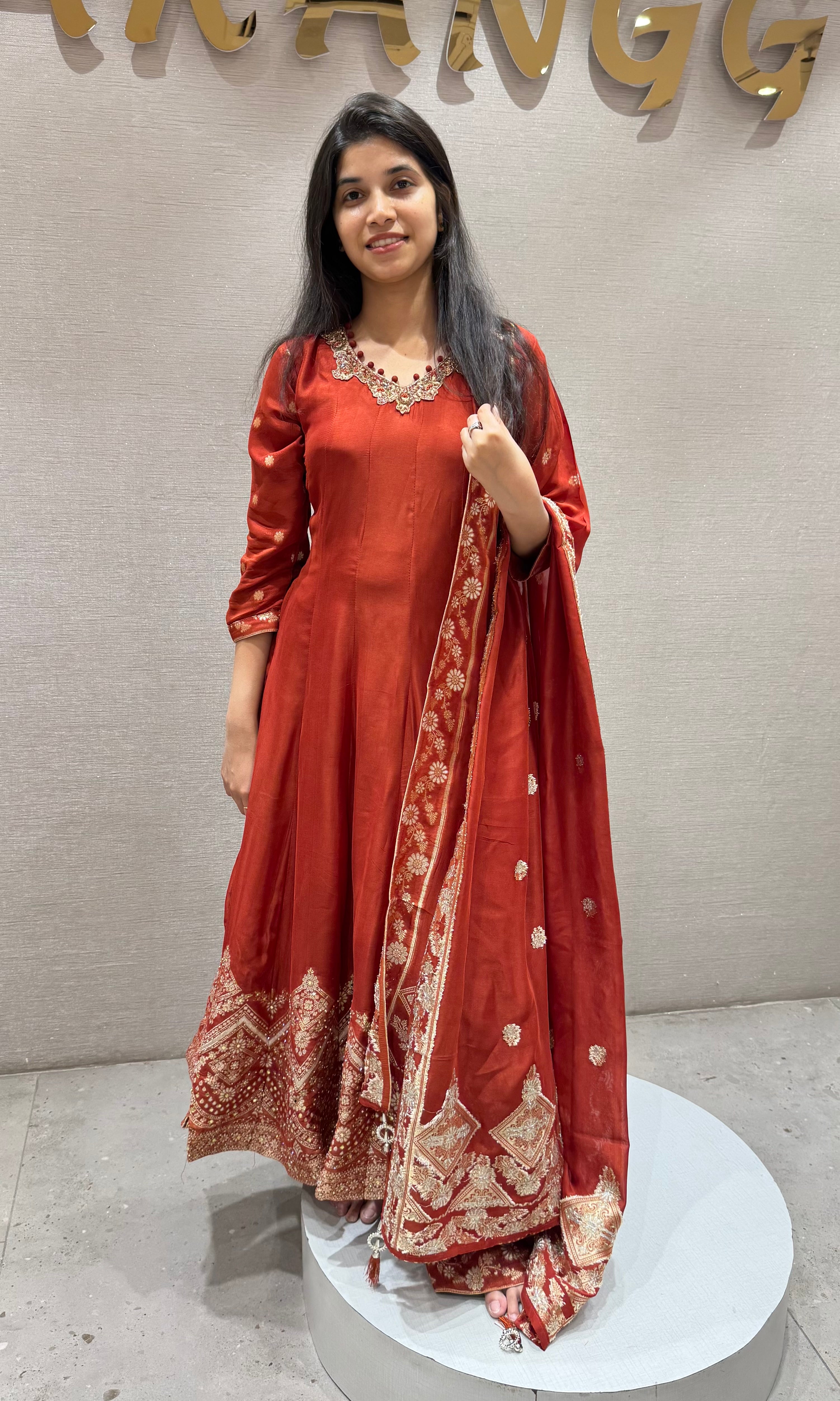 Rust Elegant Silk Anarkali PALAZZO SET