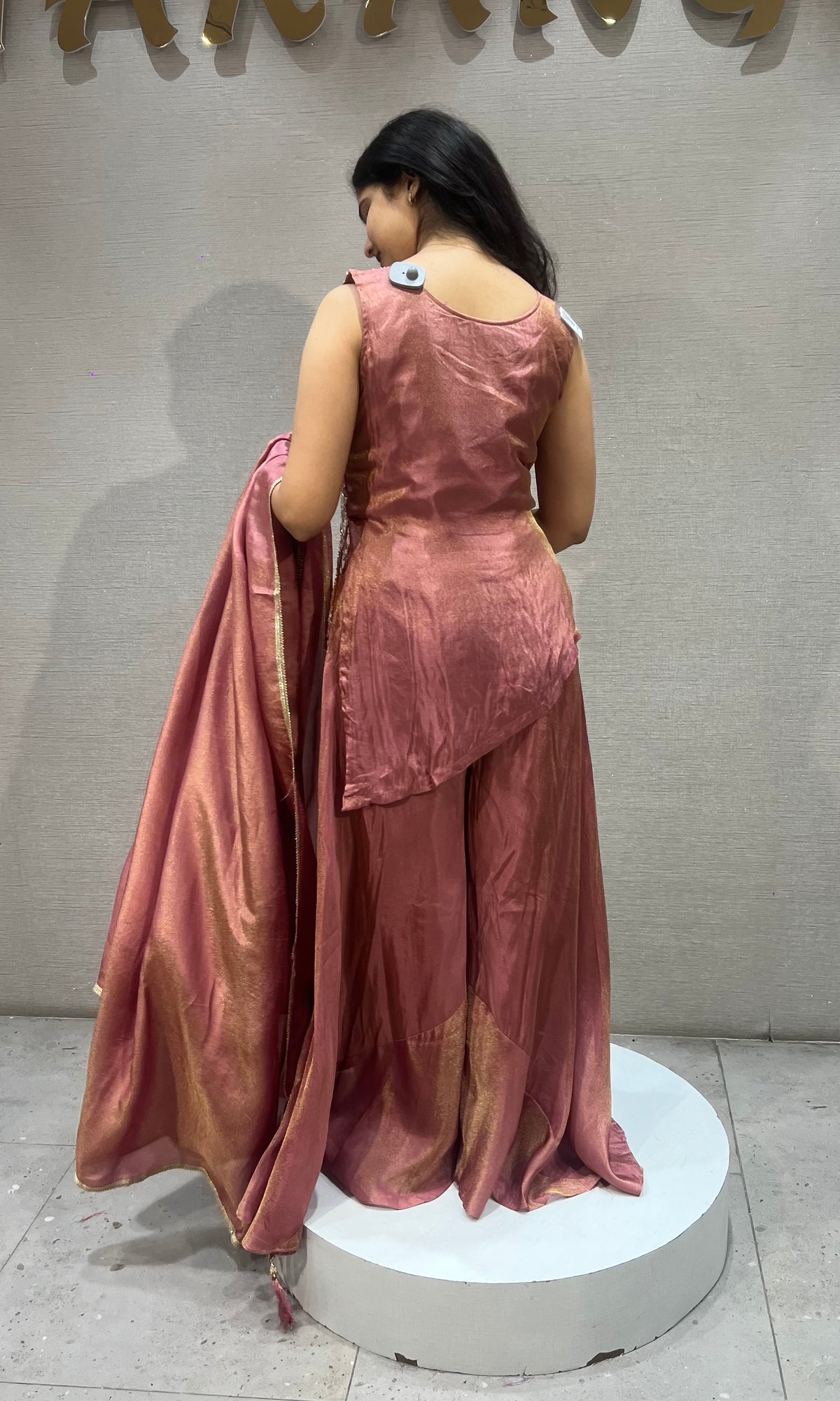 Rust Shimmer Floral Palazzo set with Dupatta