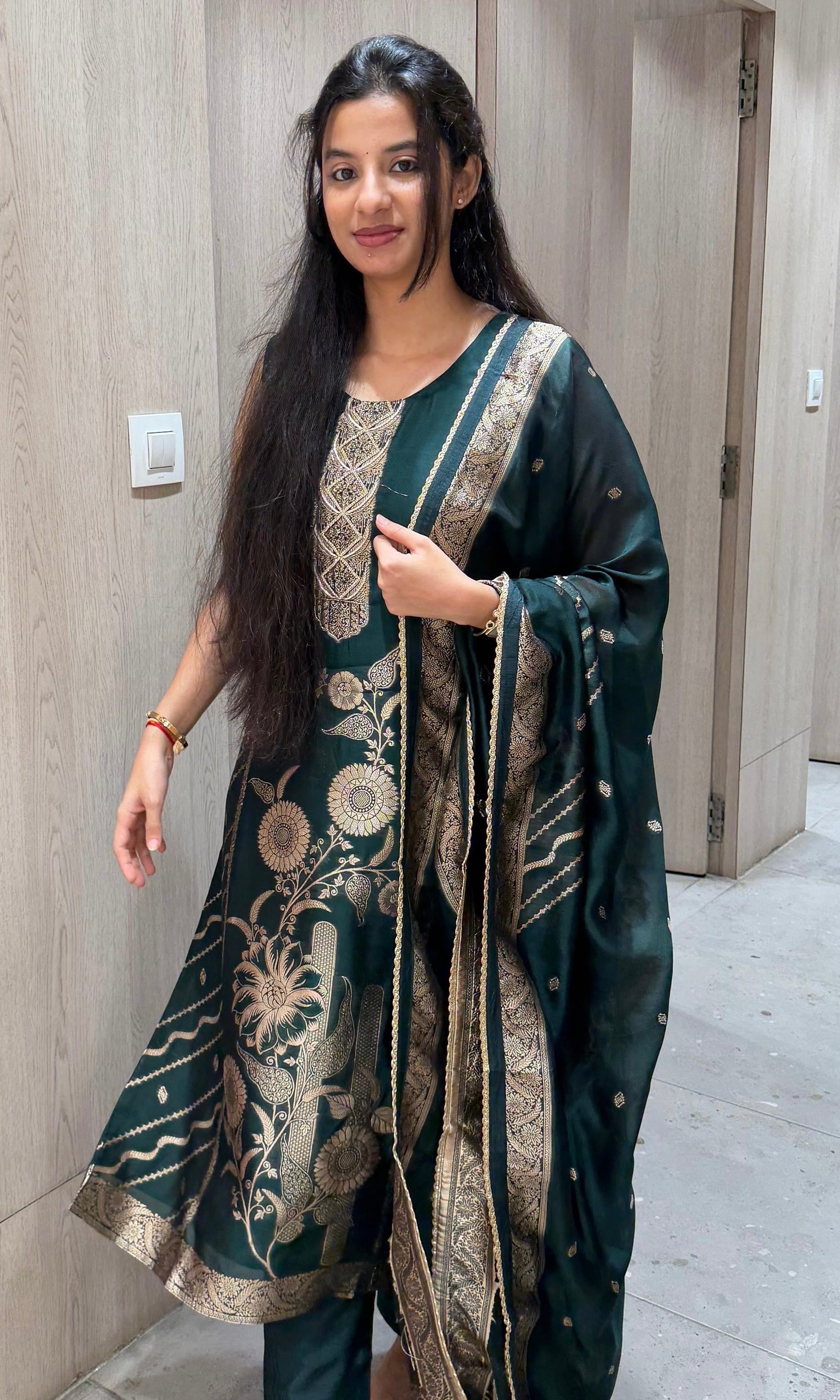 Bottle green GOLD EMBROIDERED kurta set