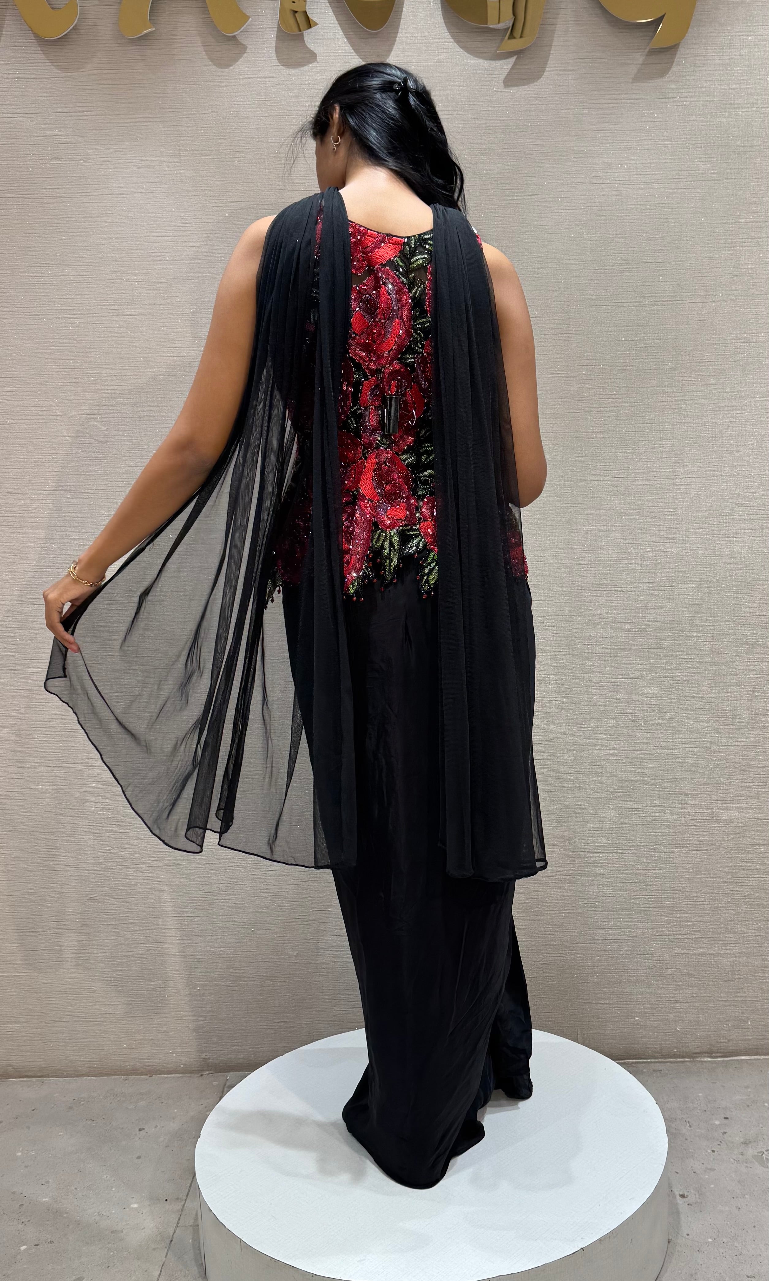 Black & Red Crimson Floral with Dhoti Pants