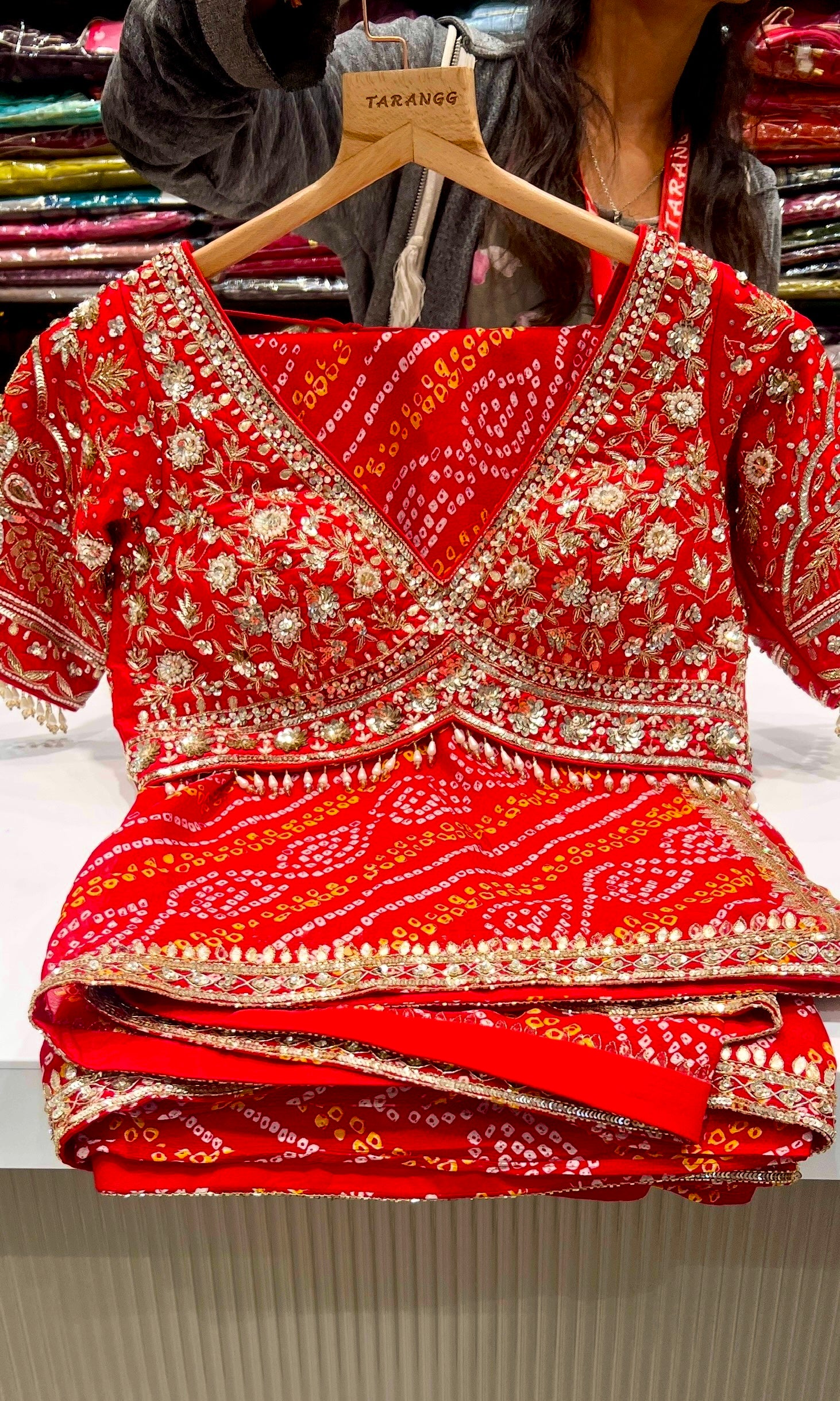 Red Bandini saree with ready blouse