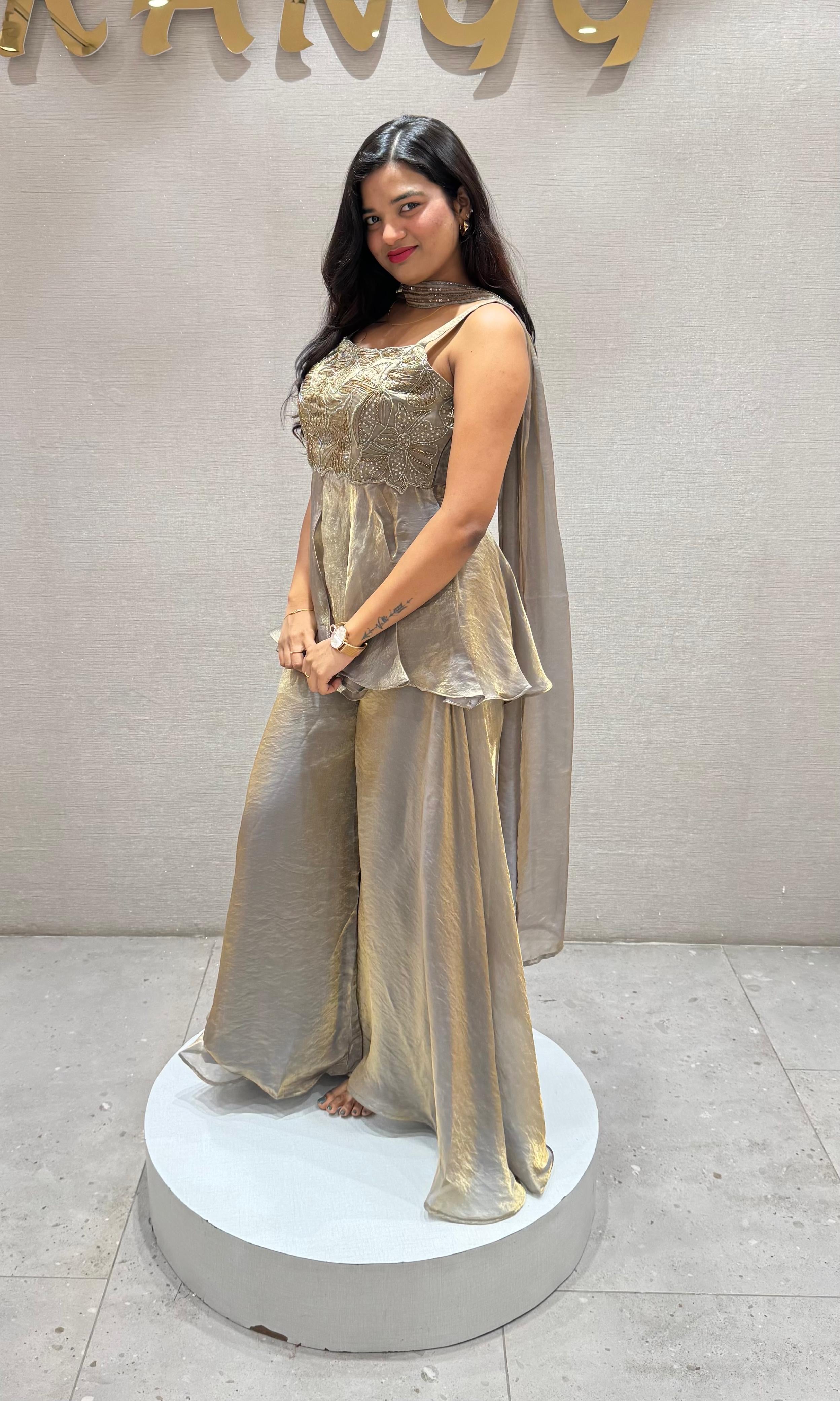 Grey PEPLUM EMBROIDERED palazzo SET