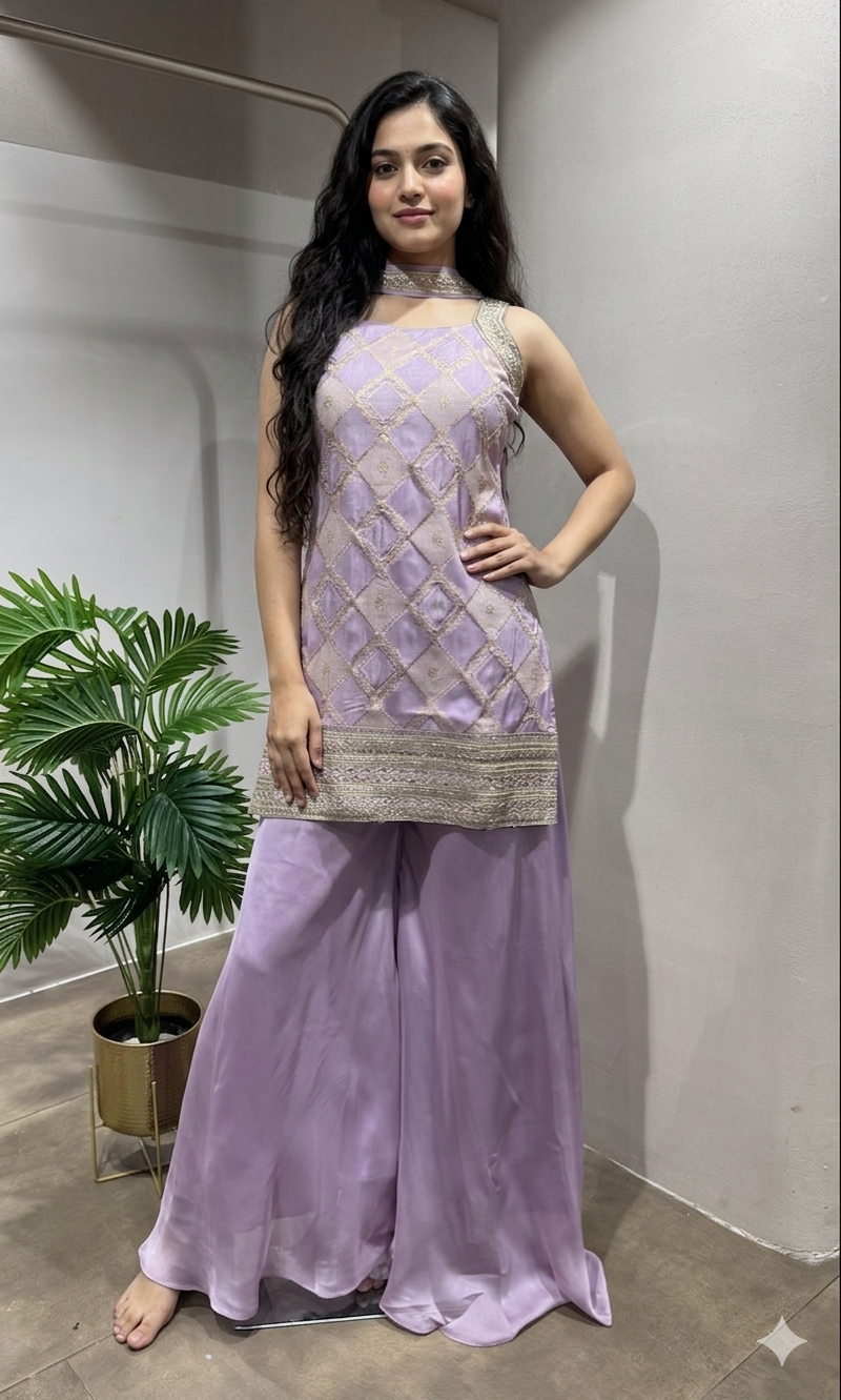 LAVENDER EMBROIDERED SHARARA SET