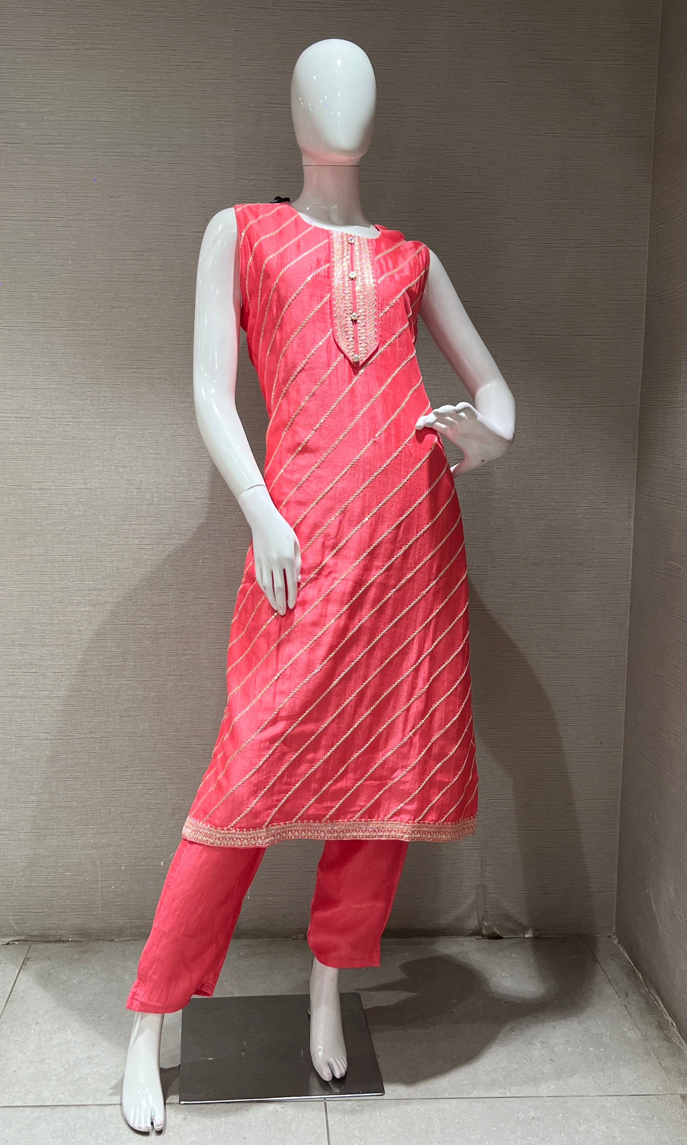 ROSE PINK GOLD STRIPED KURTA SET