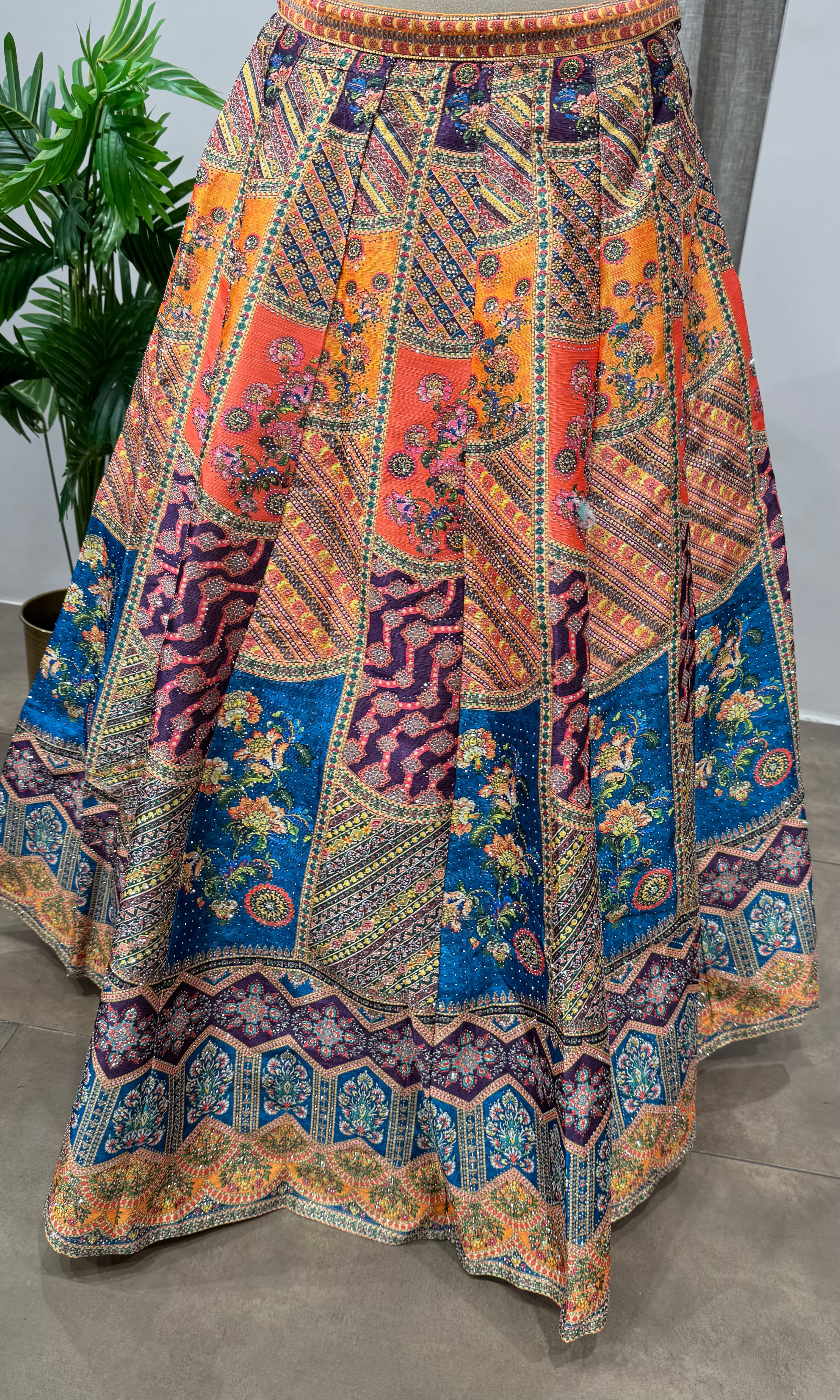 Yellow Multicolor Silk Embroidery Lehenga