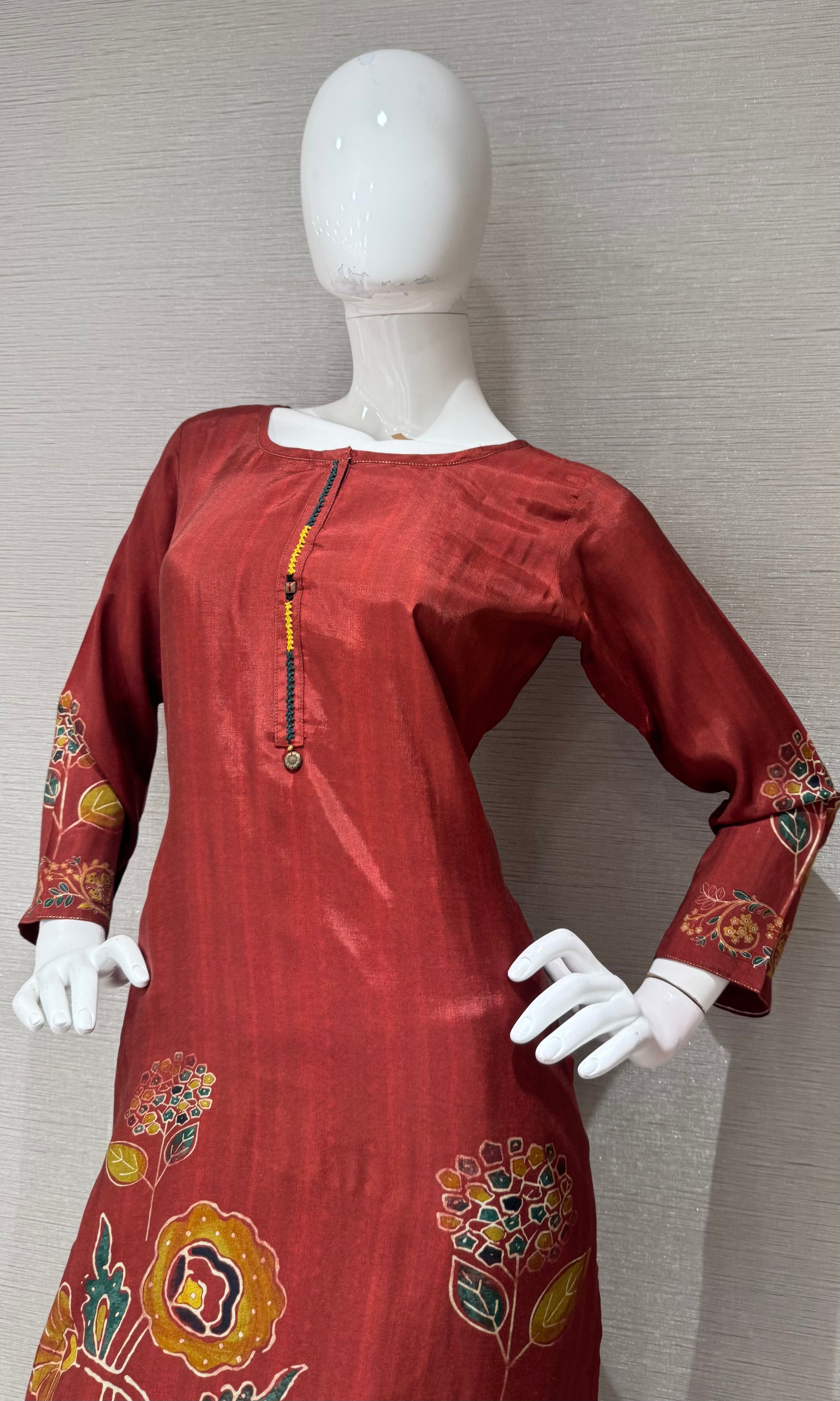 Rust Flora Embroidered Silk Kurta Set