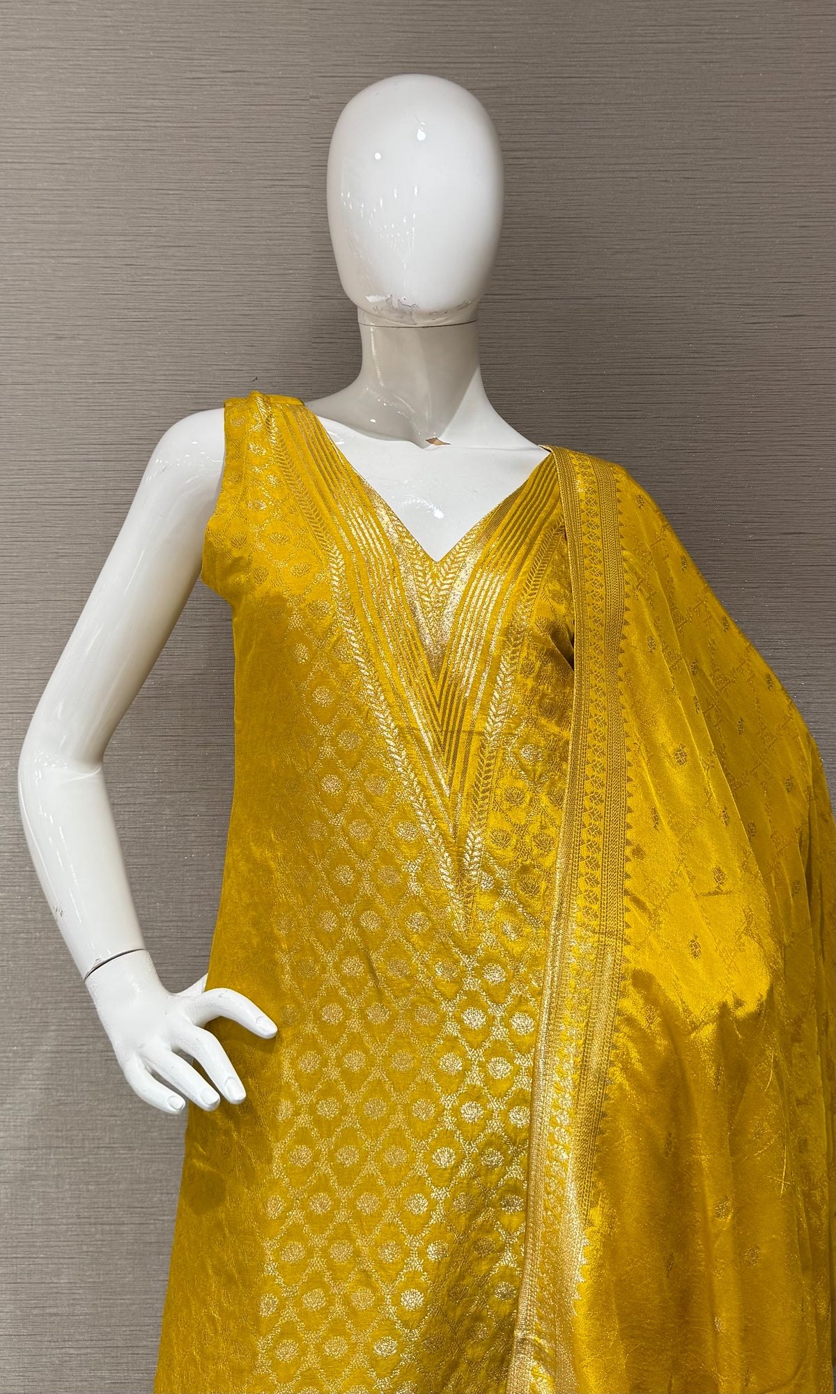 Yellow Golden Embroidered Kurta Set with Dupatta