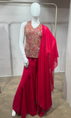 Pink Embroidered Peplum Palazzo Set