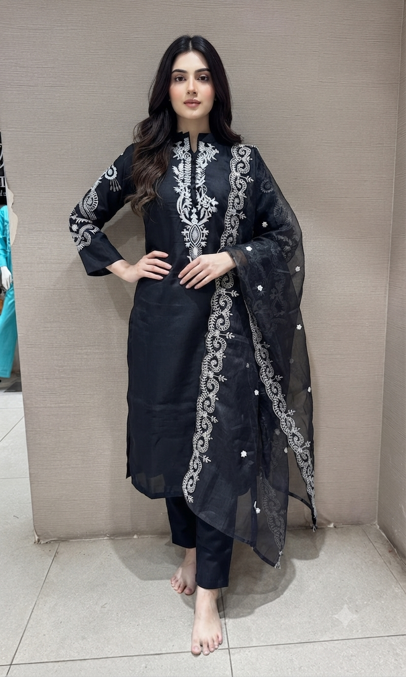 Black Silver & Black Ethnic Kurta set