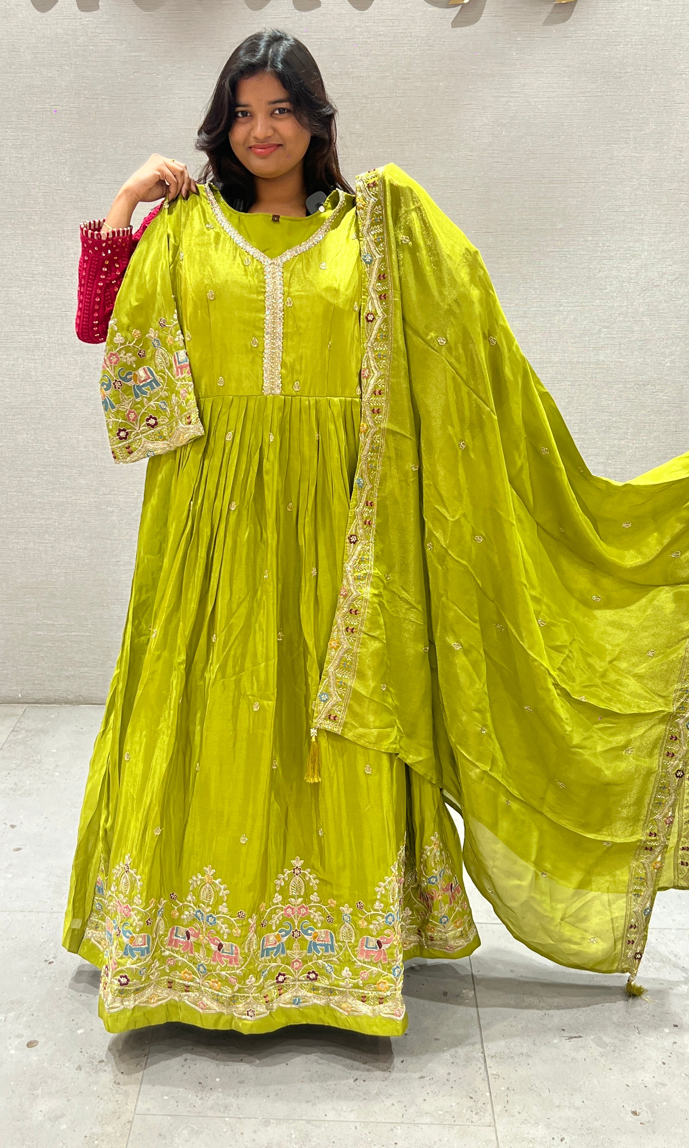 Green long anarkali