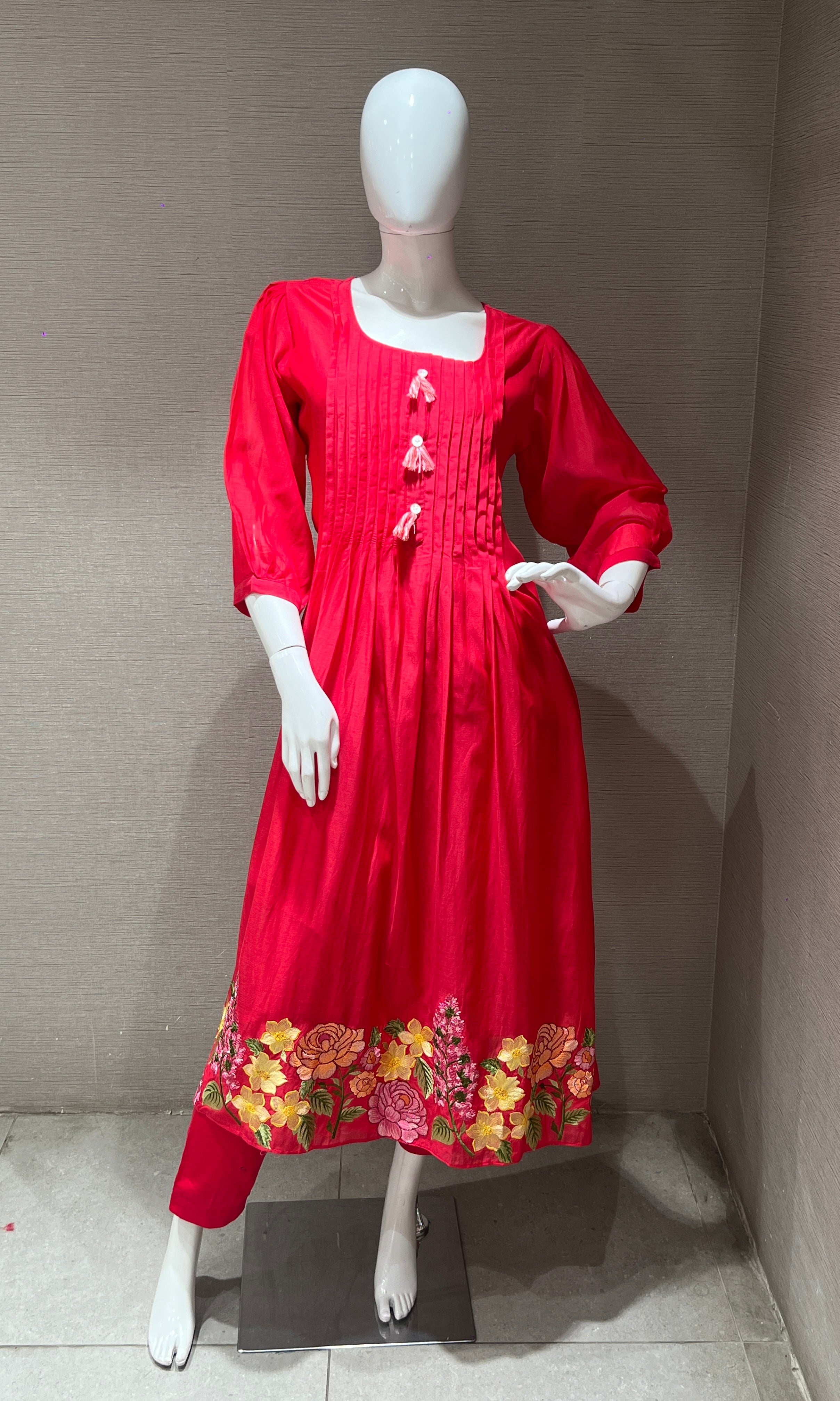 Rani pink mul chanderi kurta set