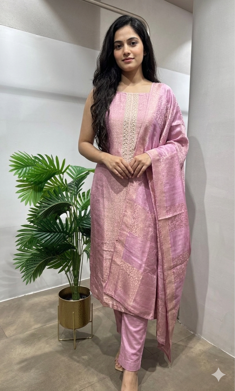 LAVENDER Banarasi Silk DRESS MATERIAL