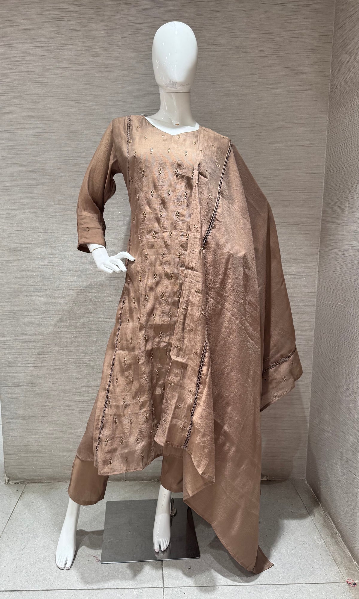 BROWN mul Chanderi Kurta Set with Dupatta