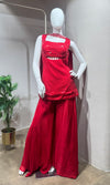 Red Georgette Embroidered Sharara Set