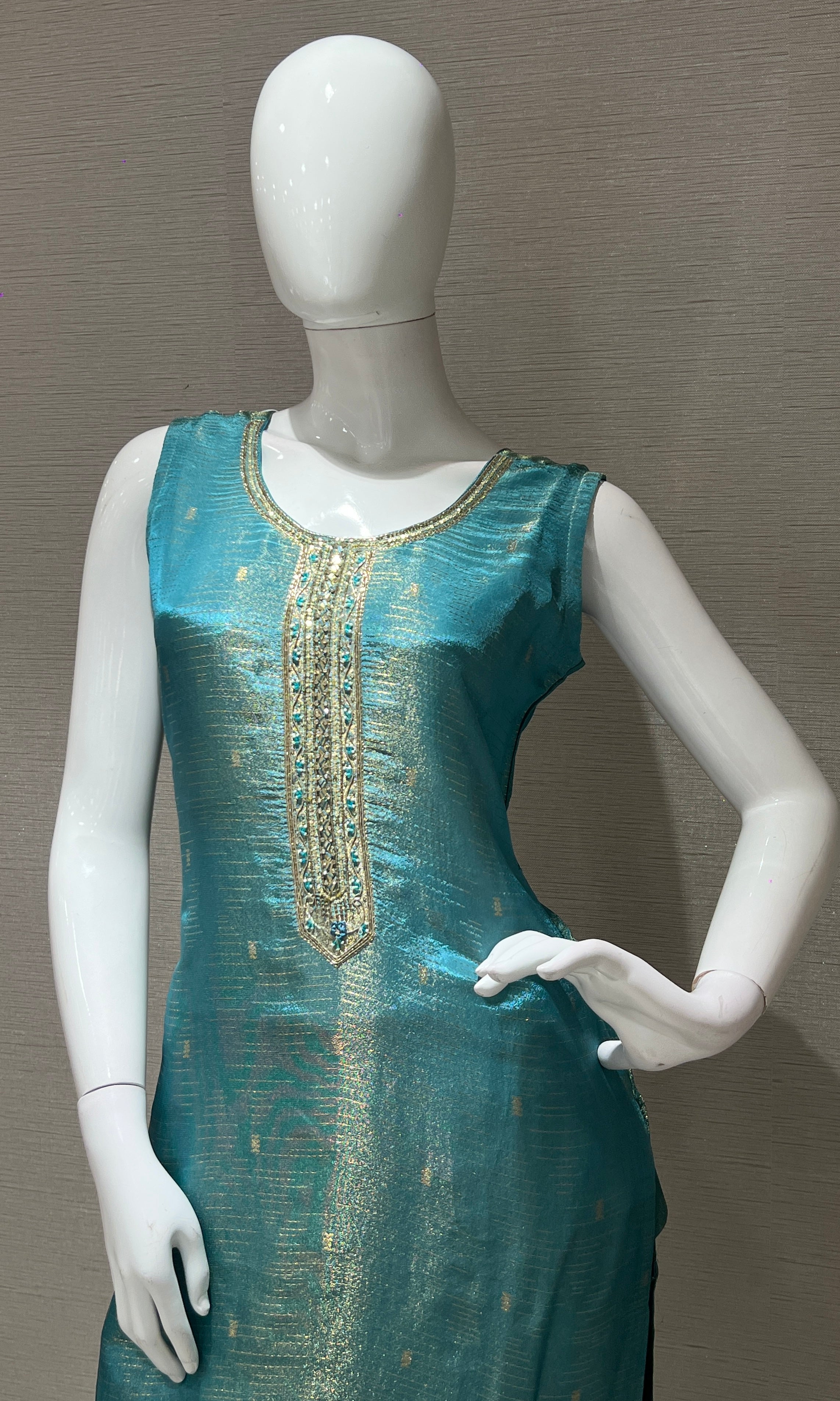 Teal green and gold kurta set