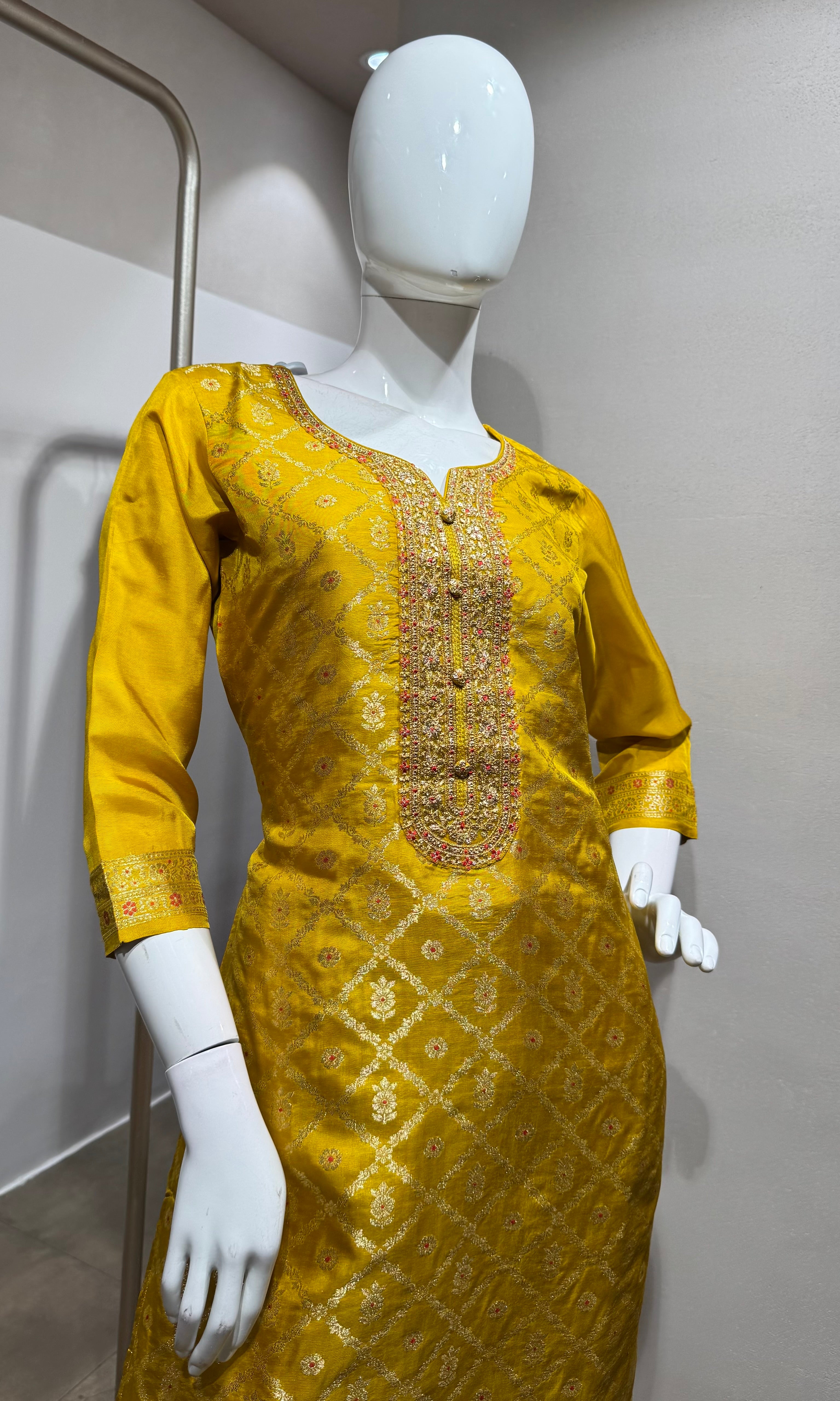 Yellow banarasi Silk KURTA set