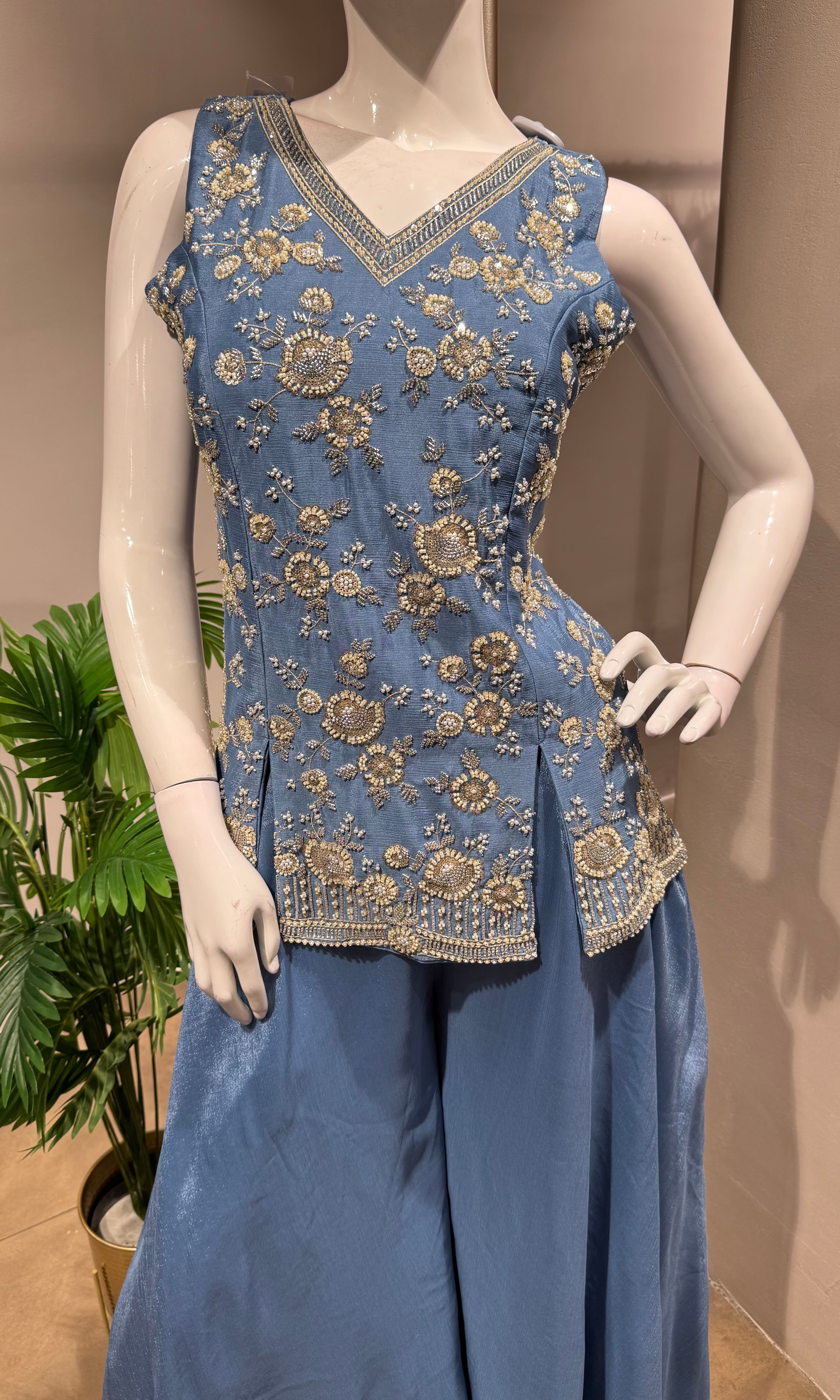 blue embroidered SHARARA SET