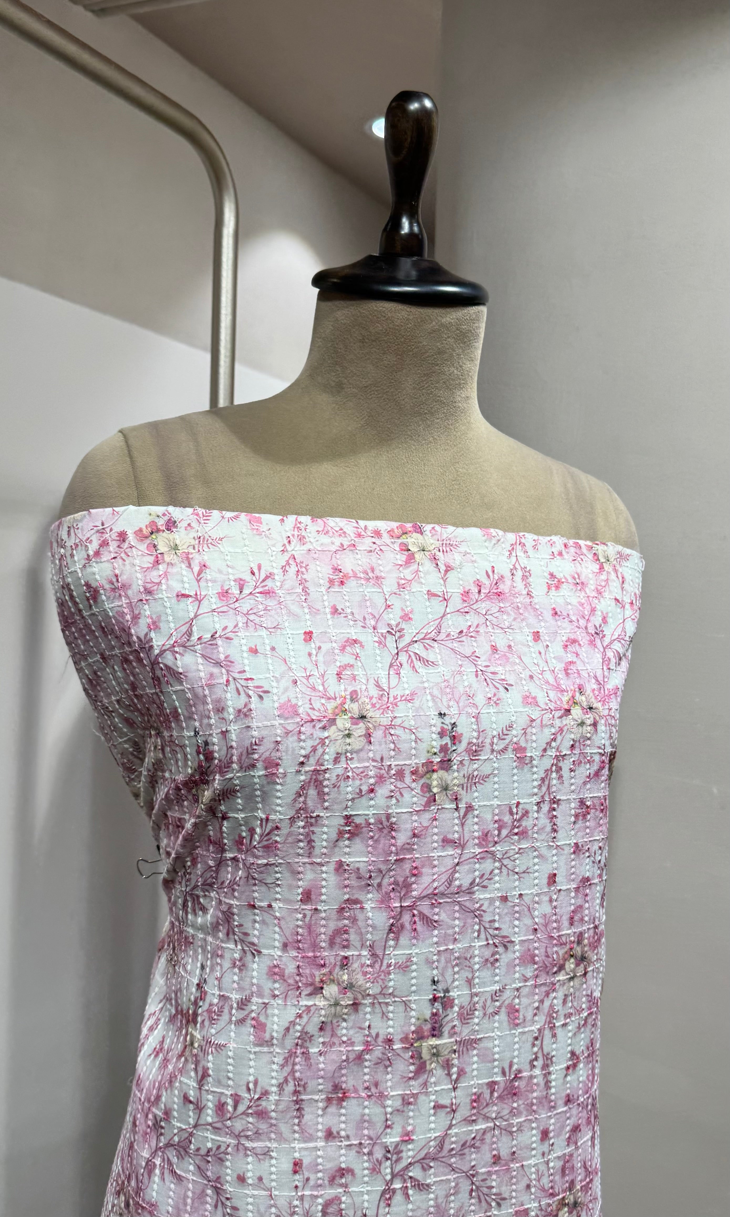 Pink Floral Chikankari DRESS MATERIAL