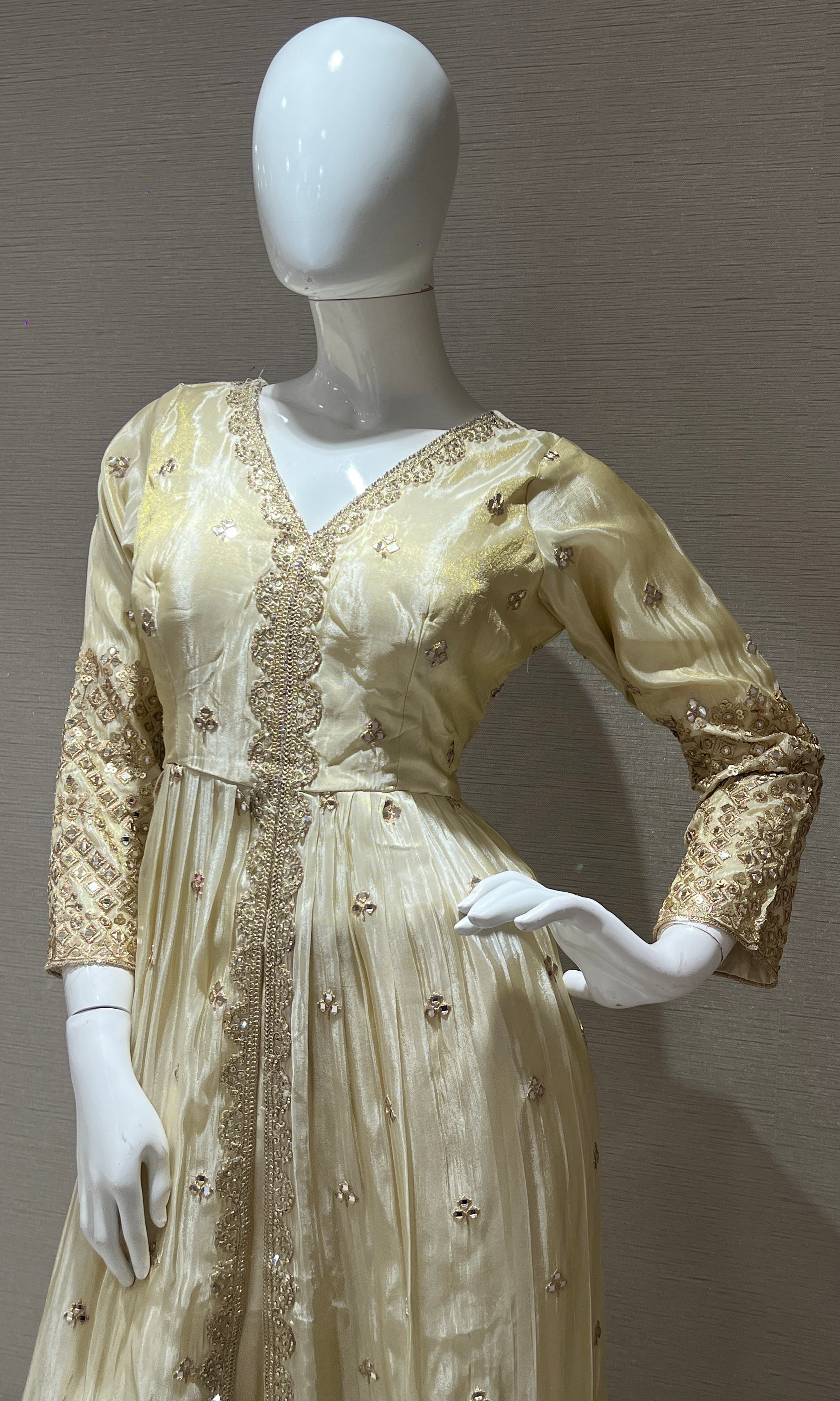 Cream front slit Anarkali kurta set with palazzo