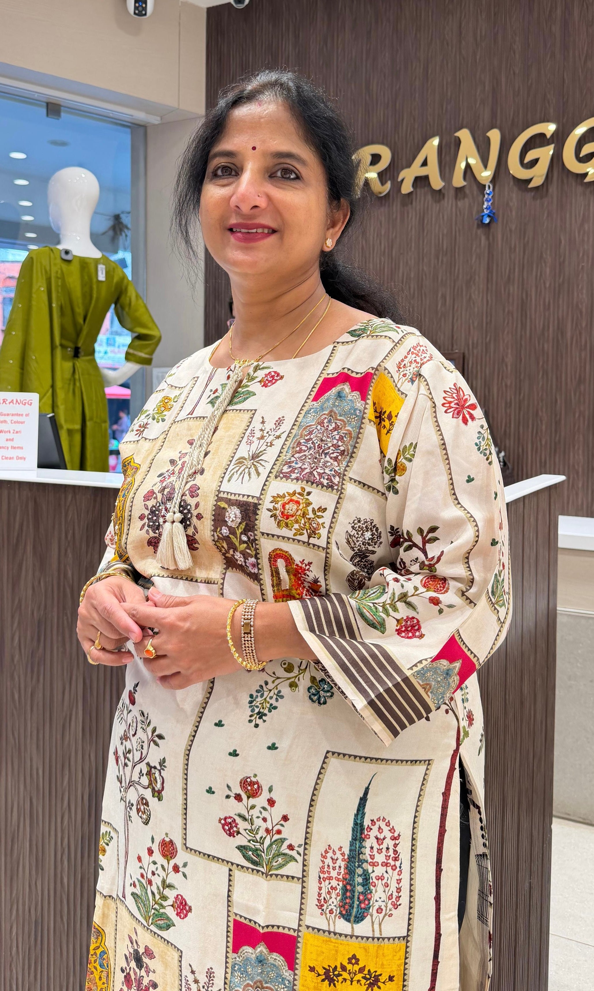 Half white Printed Embroidered KURTI