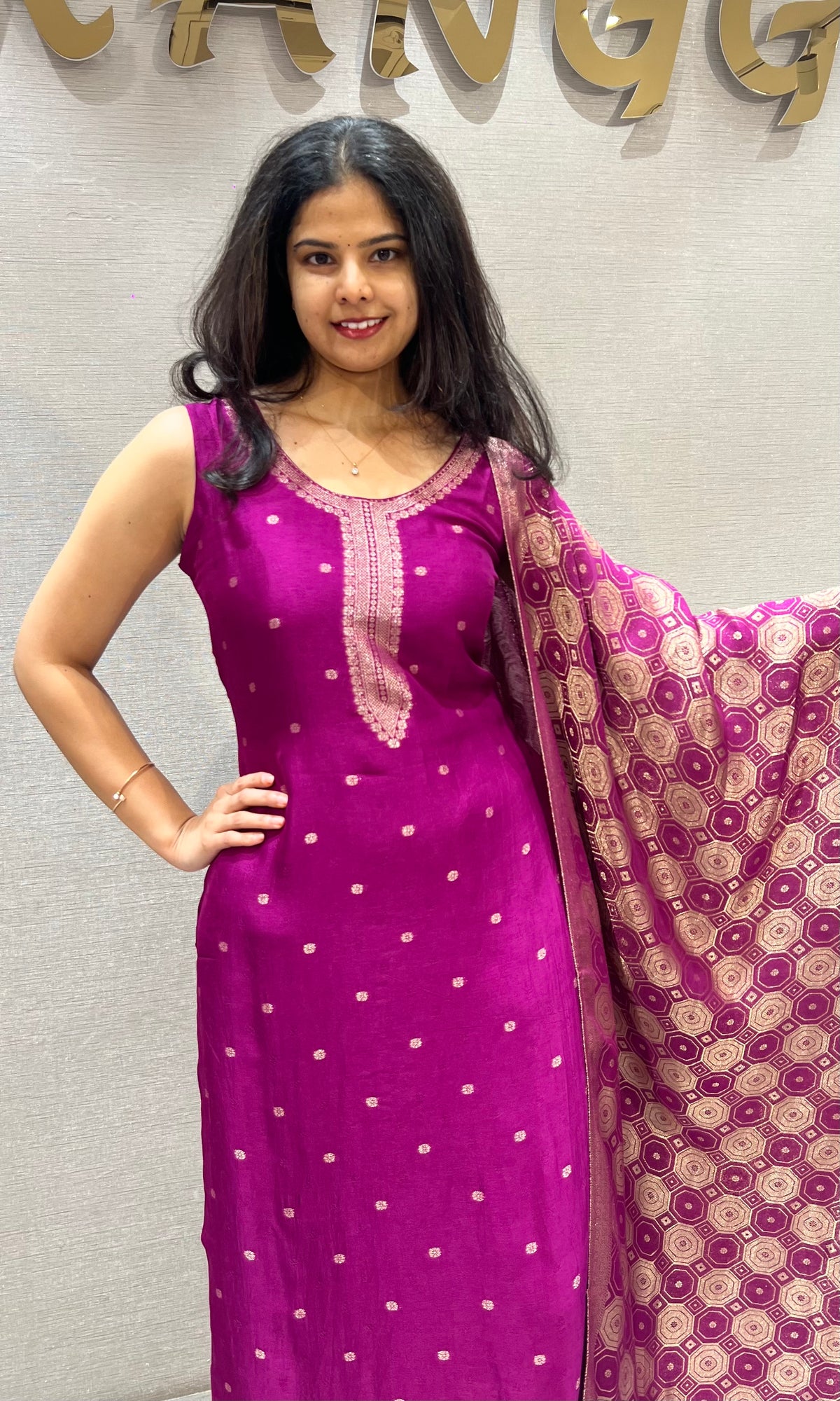 Purple banarasi Silk Kurta Set with Dupatta