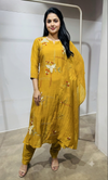 Mustard Elegant Muslin Pleated Chanderi Kurta Set