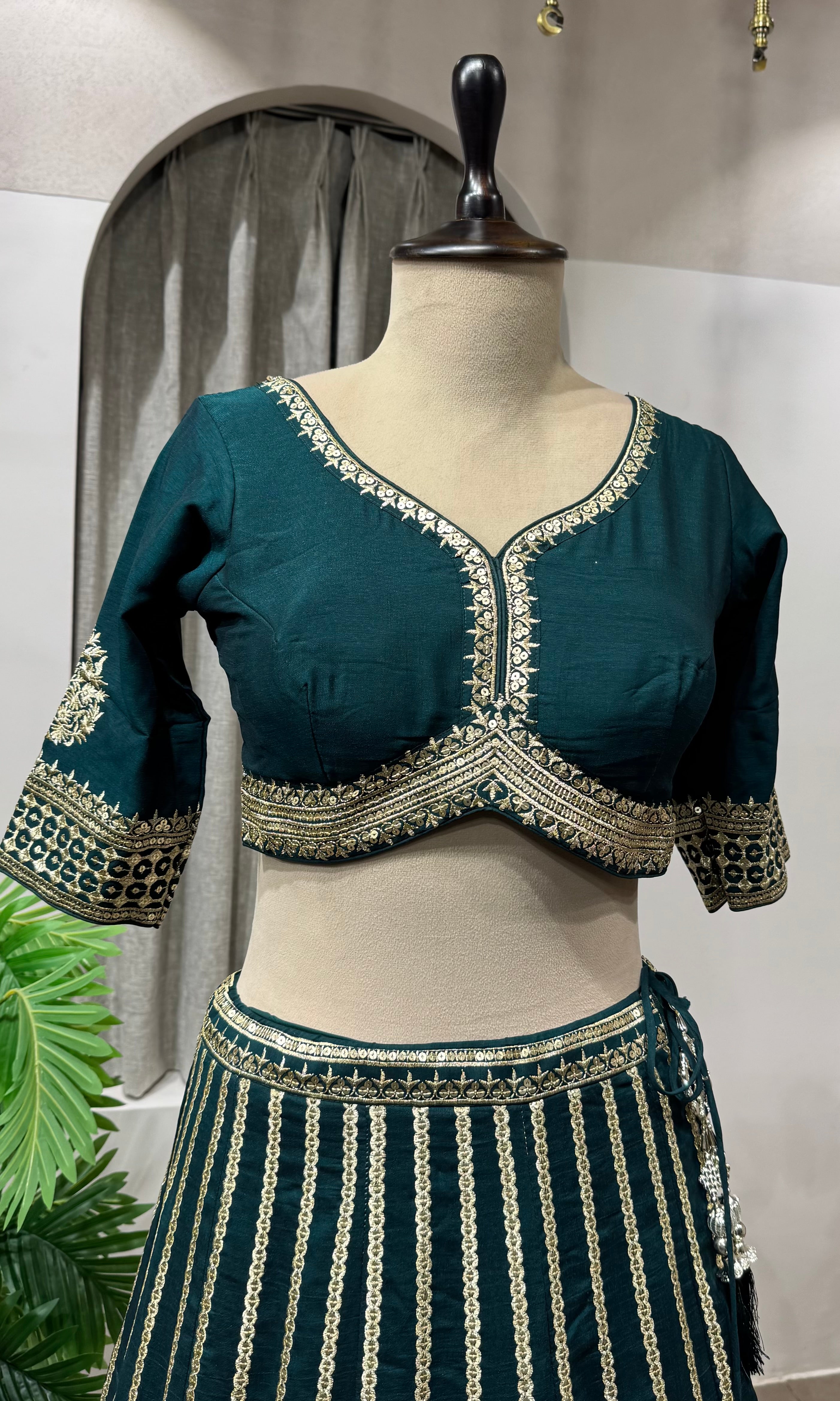 Green Georgette Sequins Embroidery Lehenga