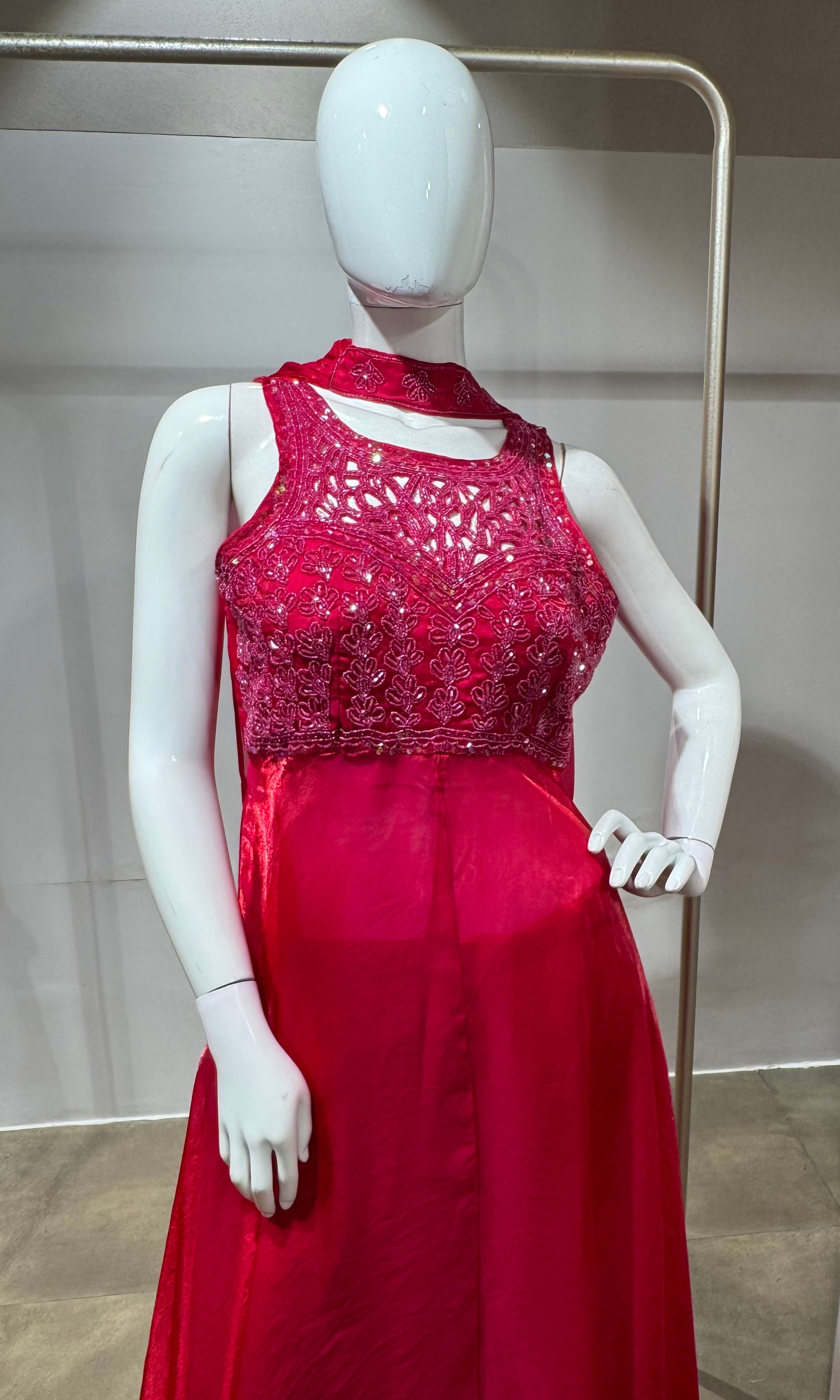 Rani Pink Front Slit Anarkali Palazzo Set