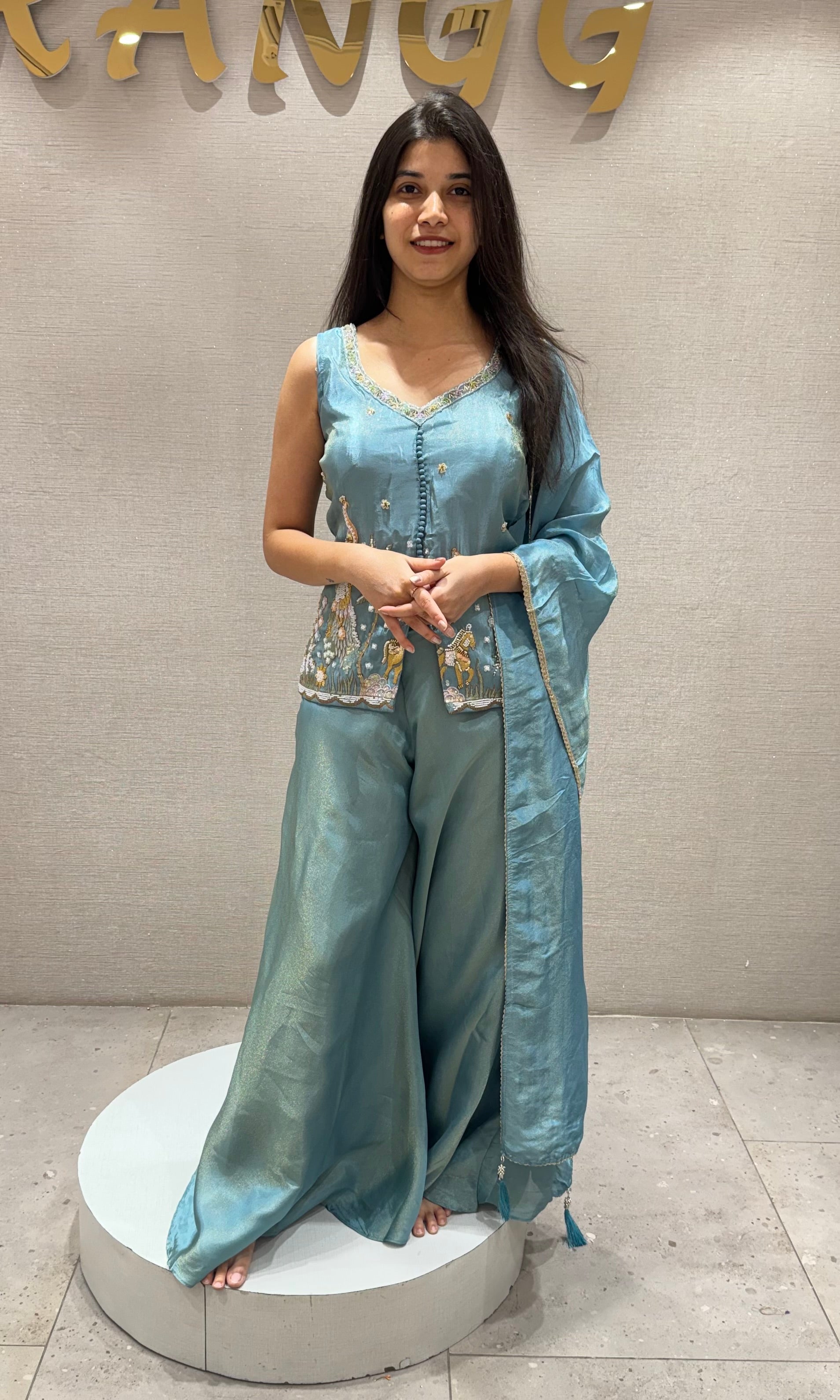 Sea Blue Tissue Palazzo Set