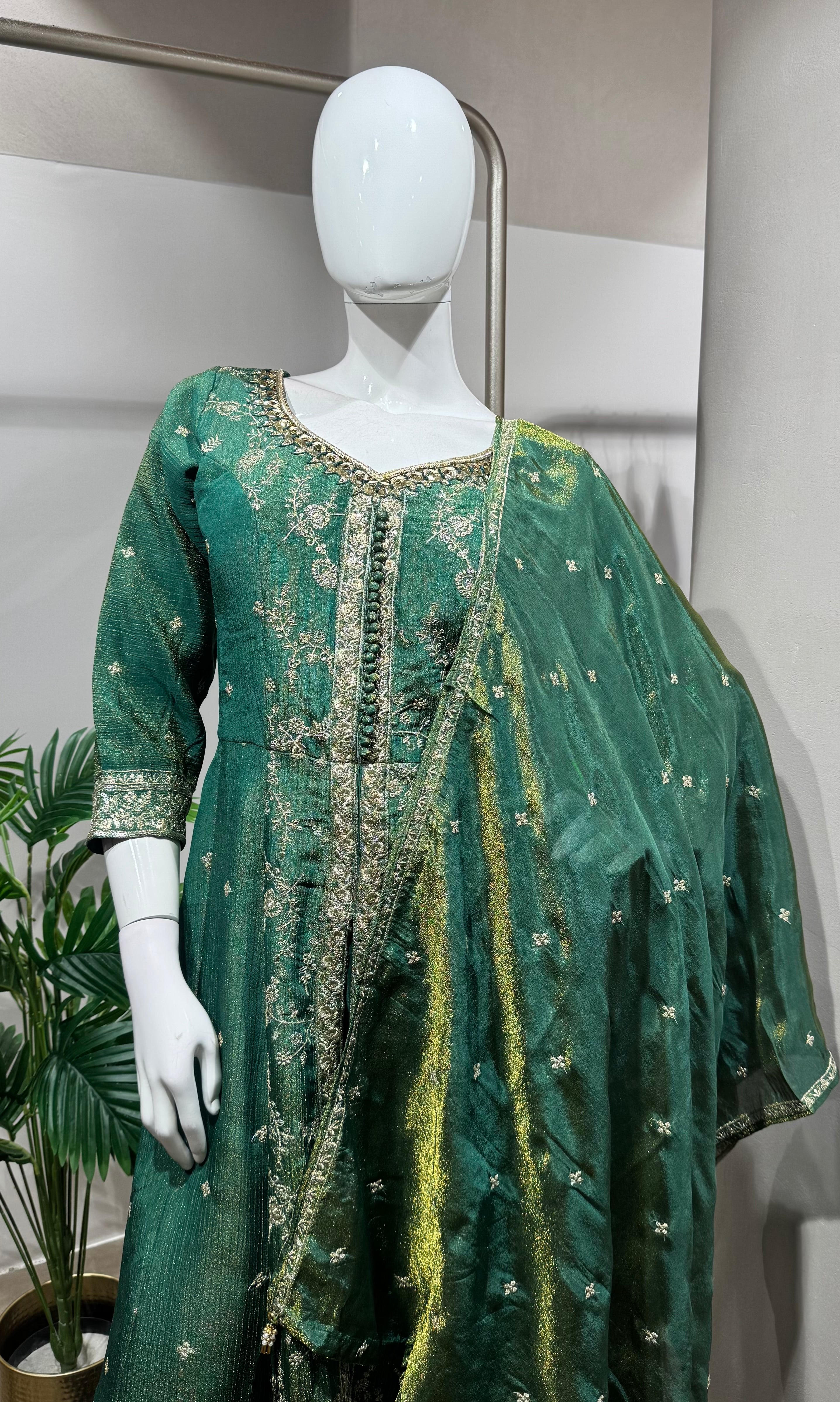 Green Embroidered Anarkali PALAZZO Set