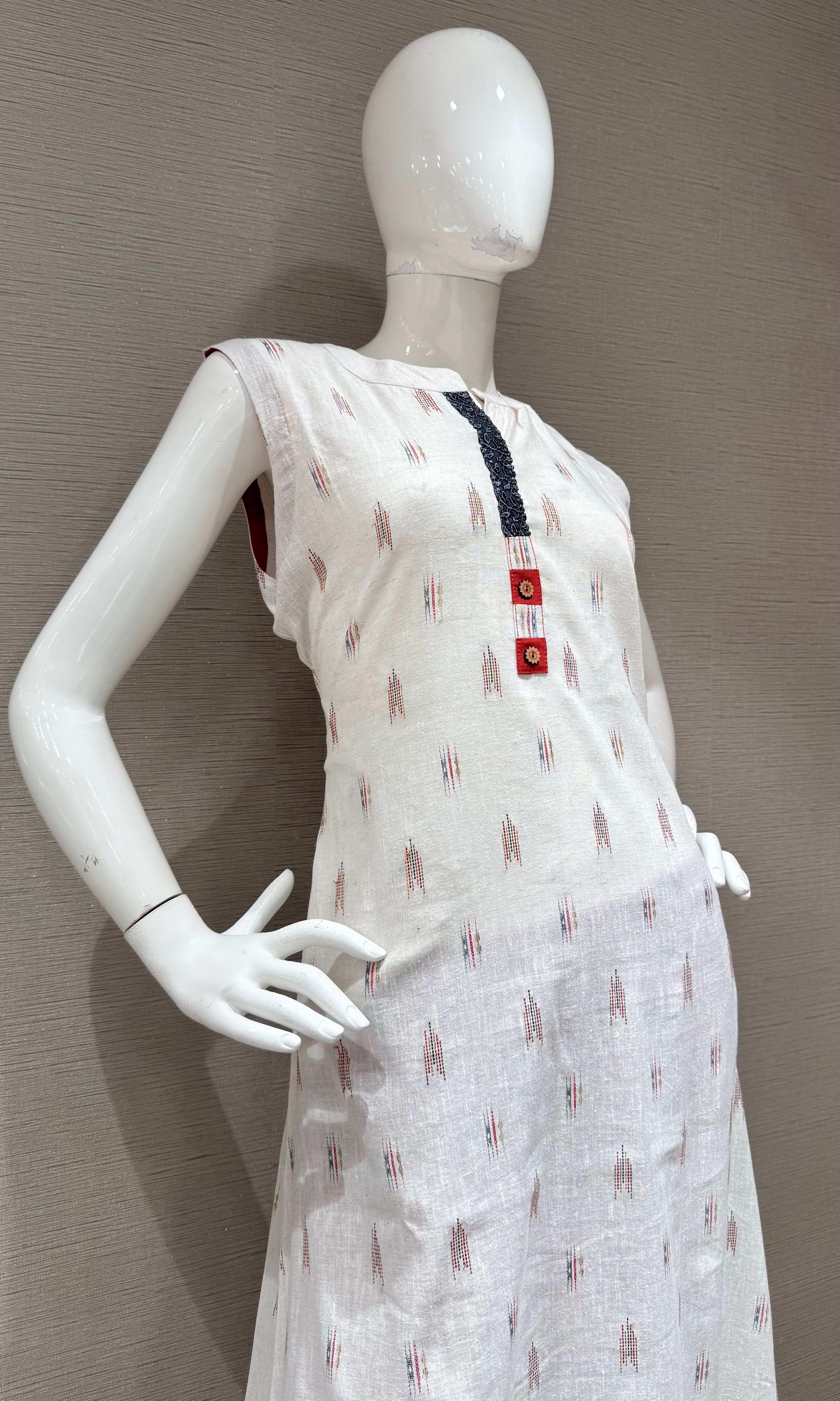 White Kurta with Red Motif Prints top bottom