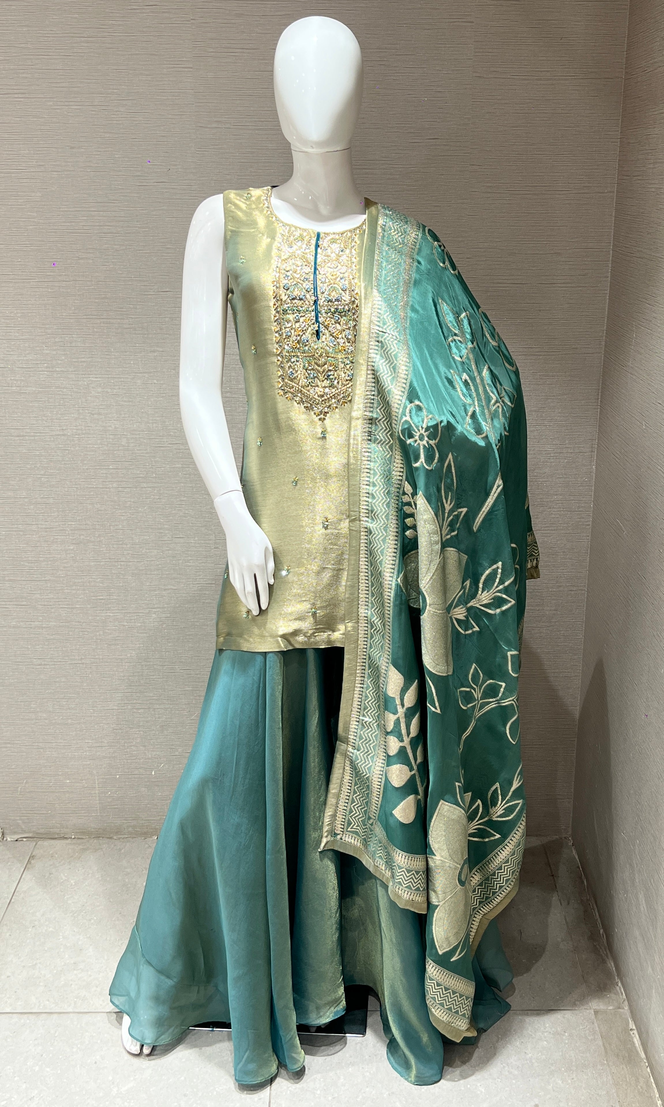 Green Embroidered Sharara Palazzo