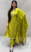 Lime Green Leheriya Kurta Set