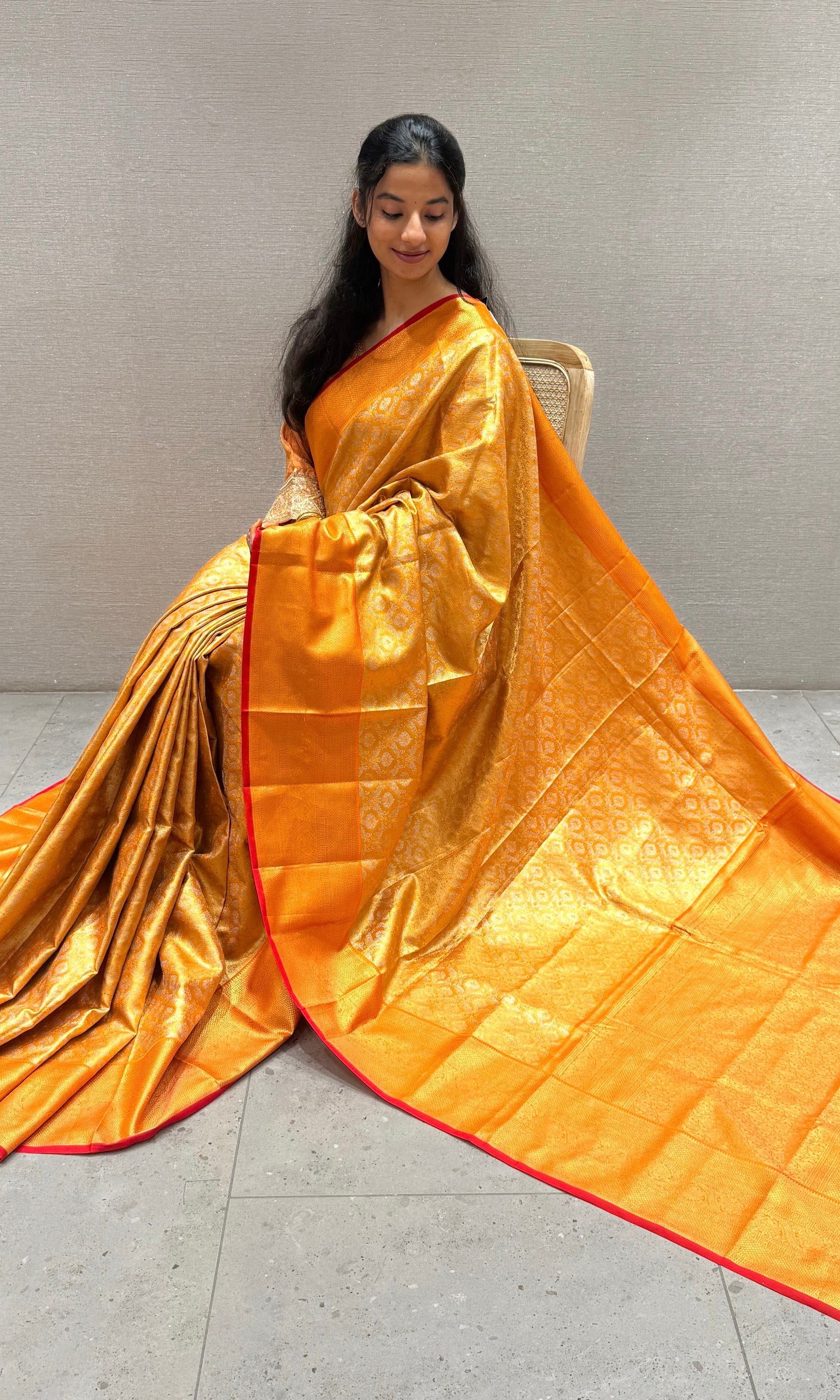 Orange saree with ready blouse