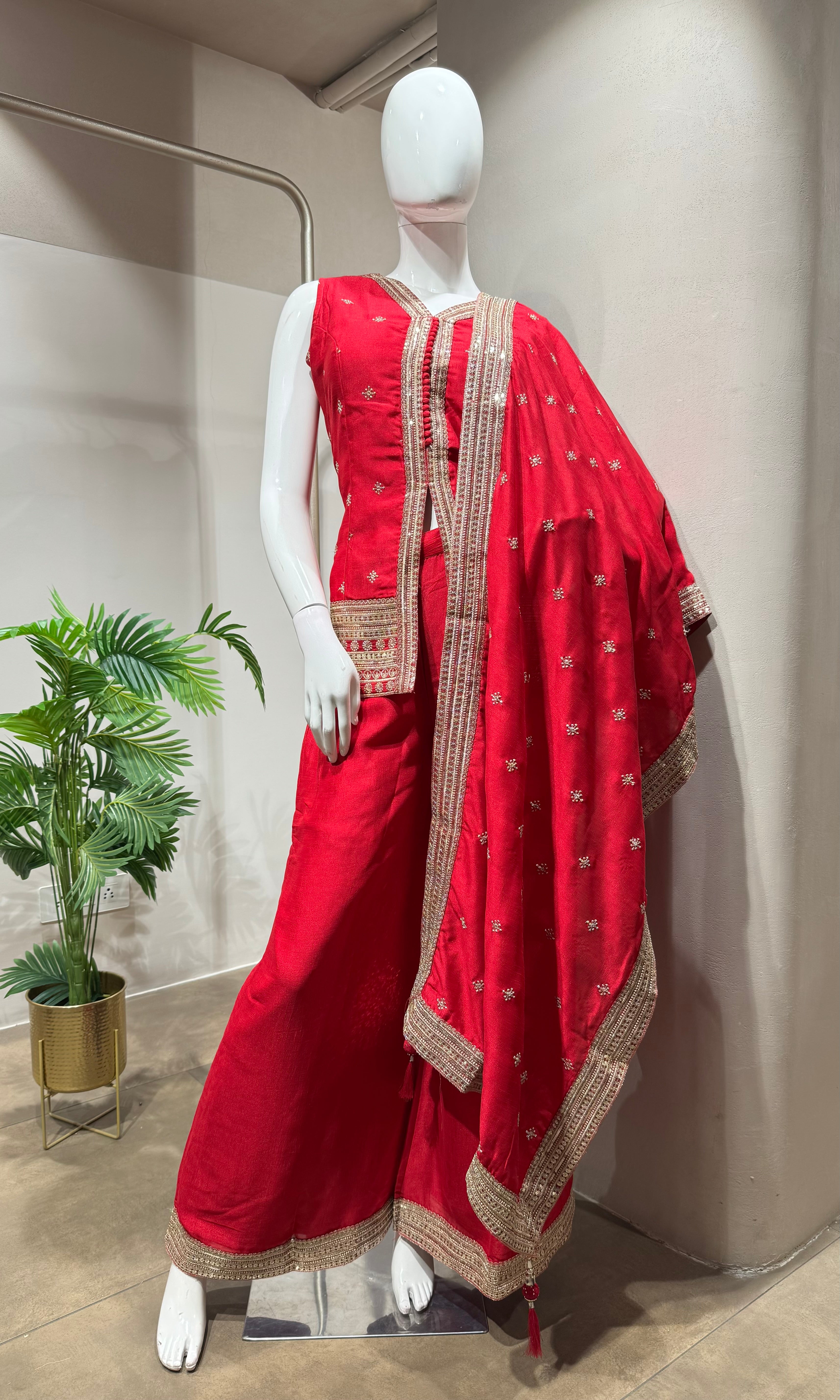 Rani gold embroidery sharara set