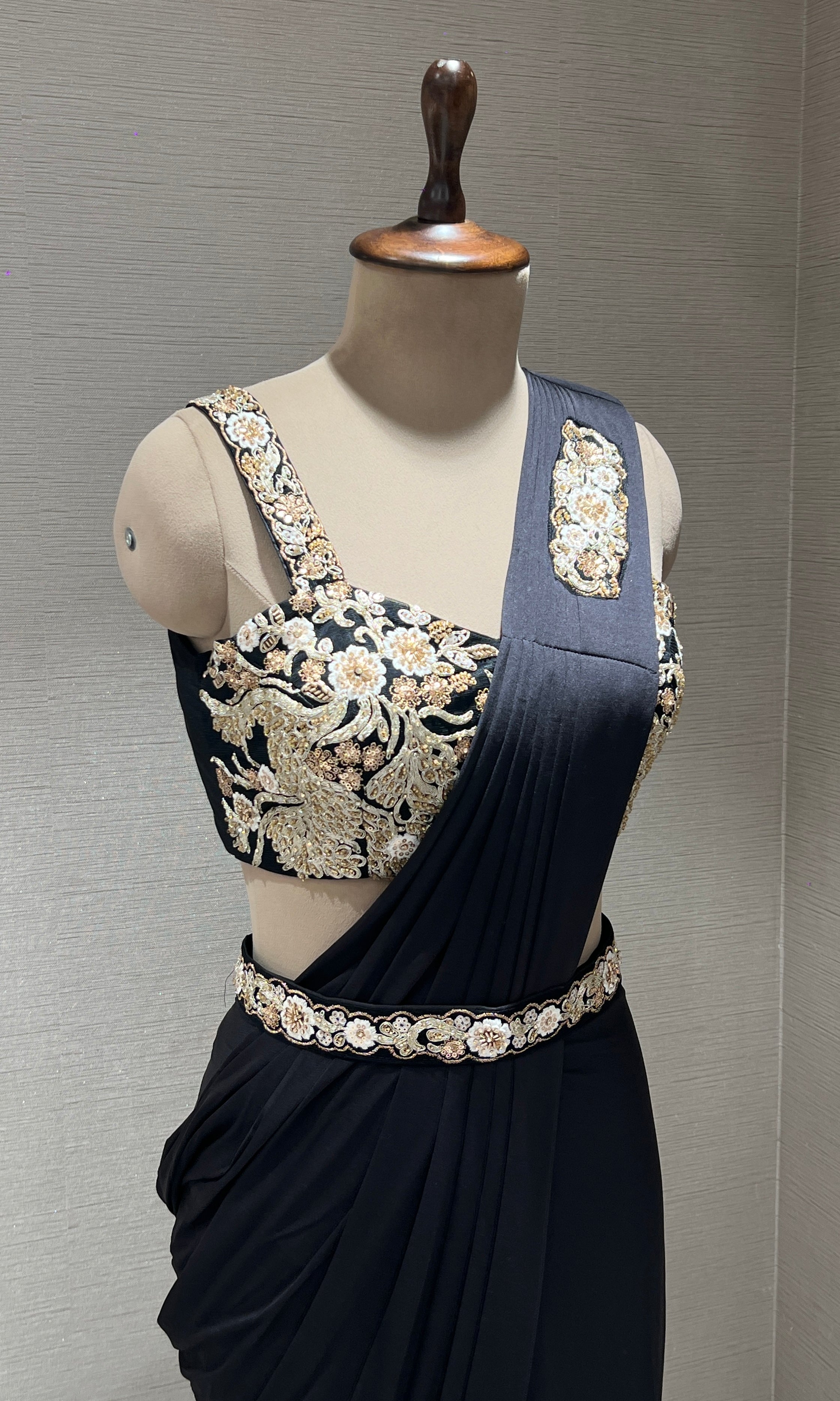 Black one minute drape saree