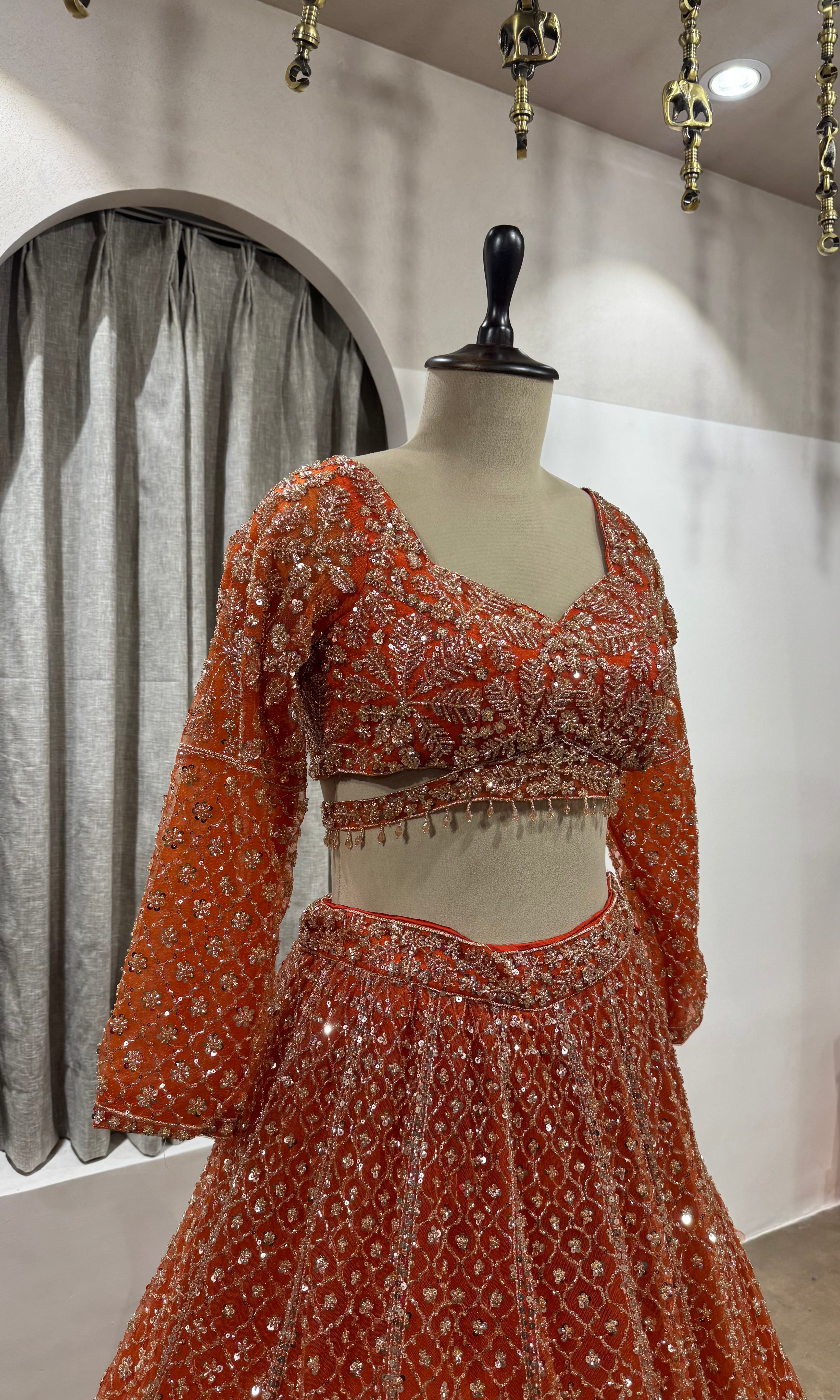 Rust Orange Embroidered Lehenga