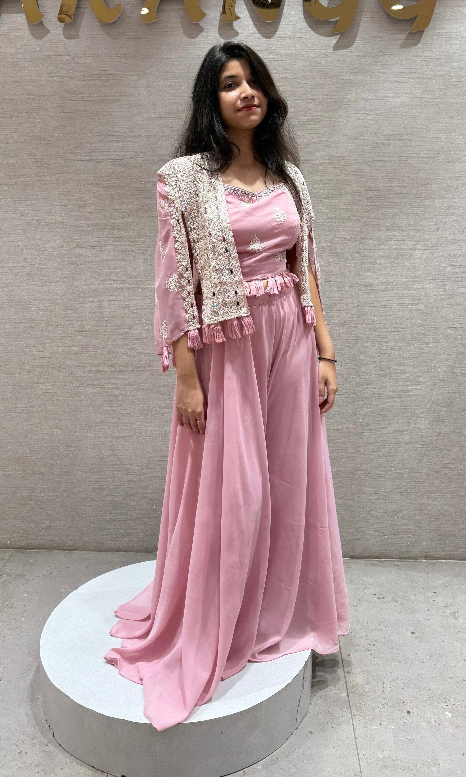 Rose Quartz Embroidered Palazzo Jacket Set