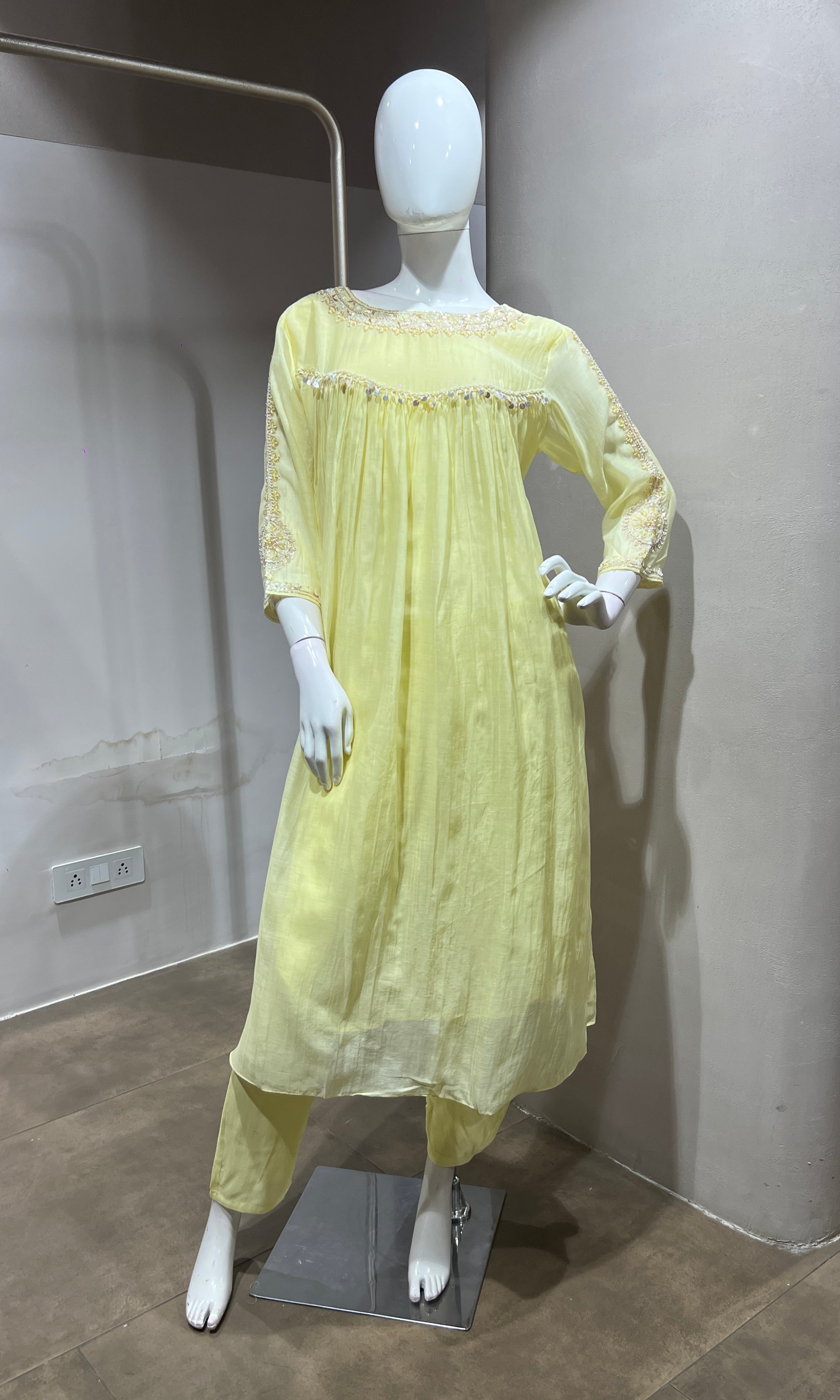 Lemon Yellow Embroidered Kurta Set with Dupatta
