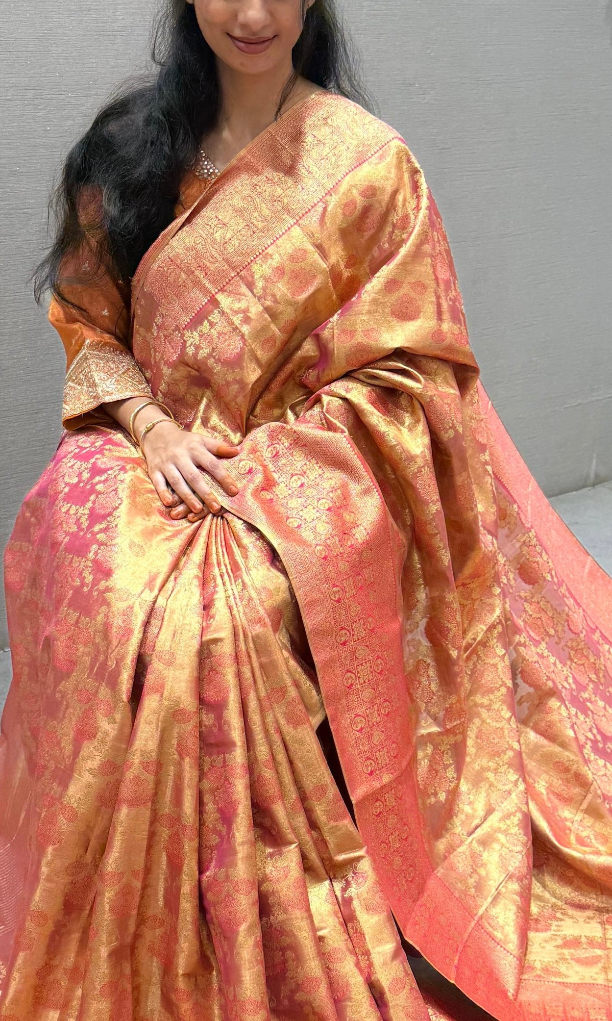 Pink saree with ready blouse