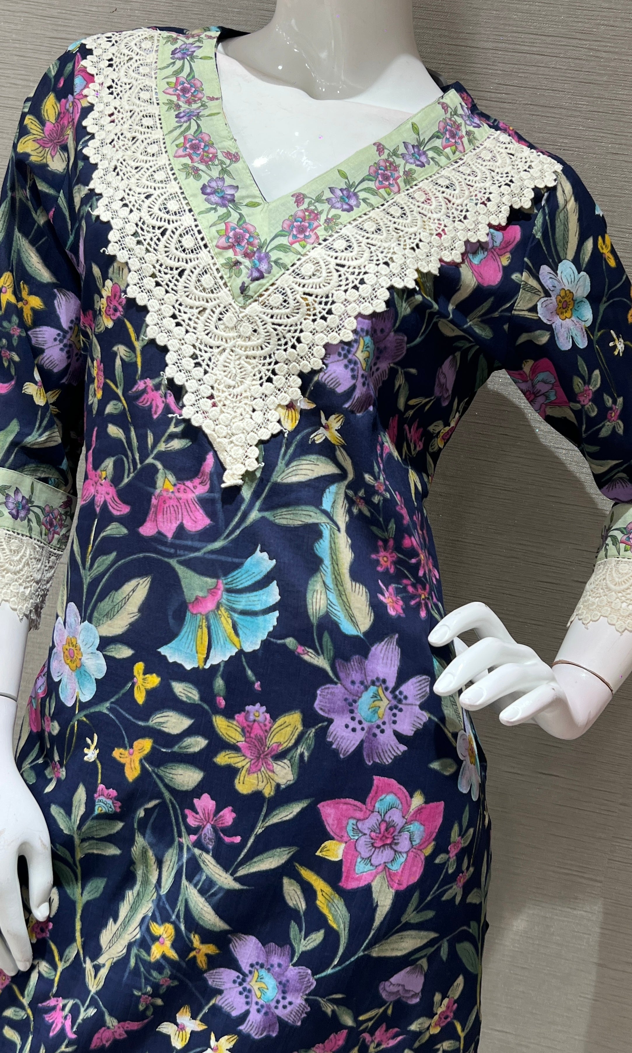 Blue FLORAL PRINTED EMBROIDERED kurta set