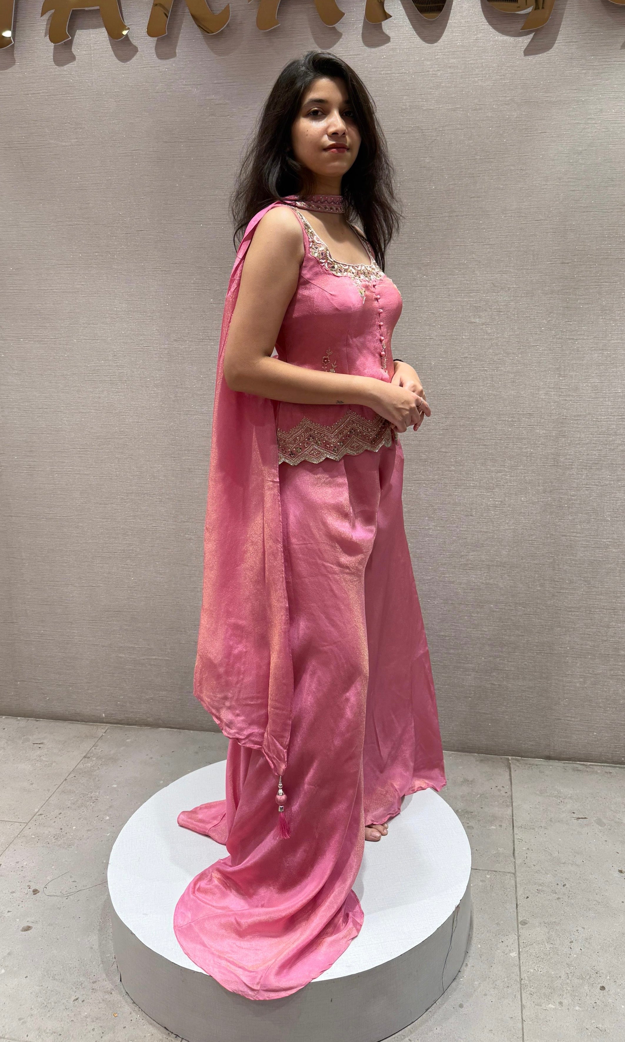Rose Petal Peplum Palazzo Set