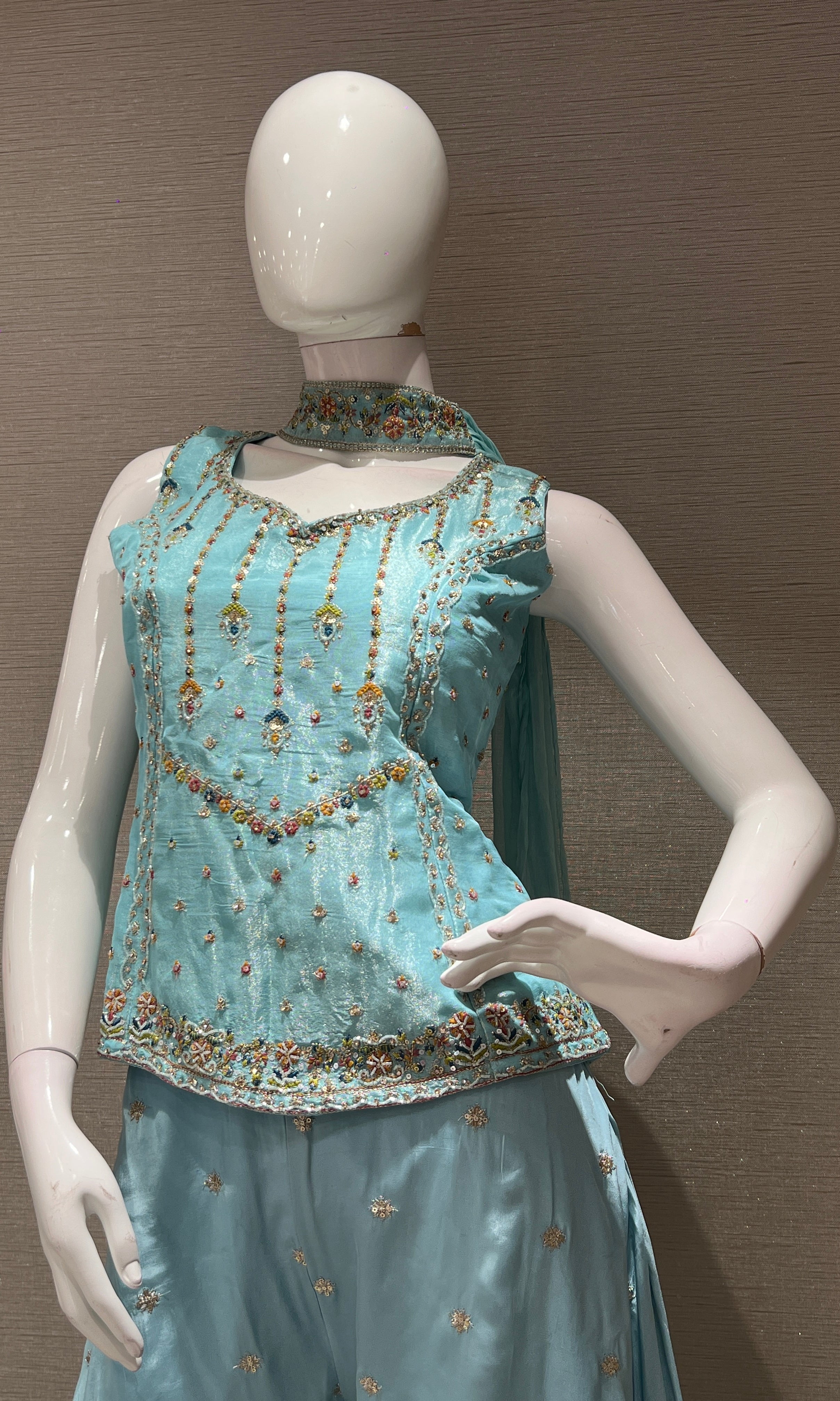 Blue EMBROIDERED SHARARA SET
