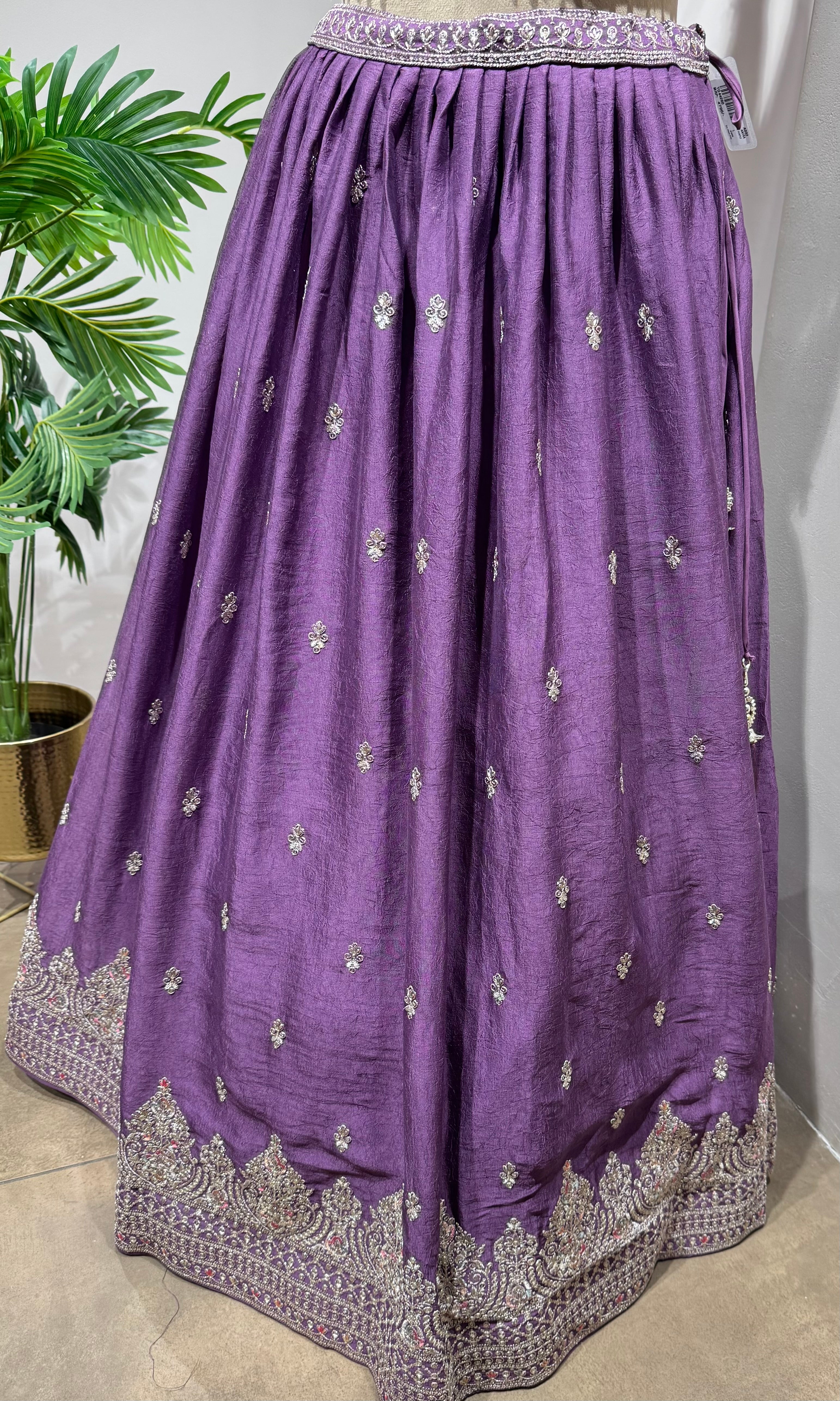 Light Purple Silk Silver Embroidered Lehenga