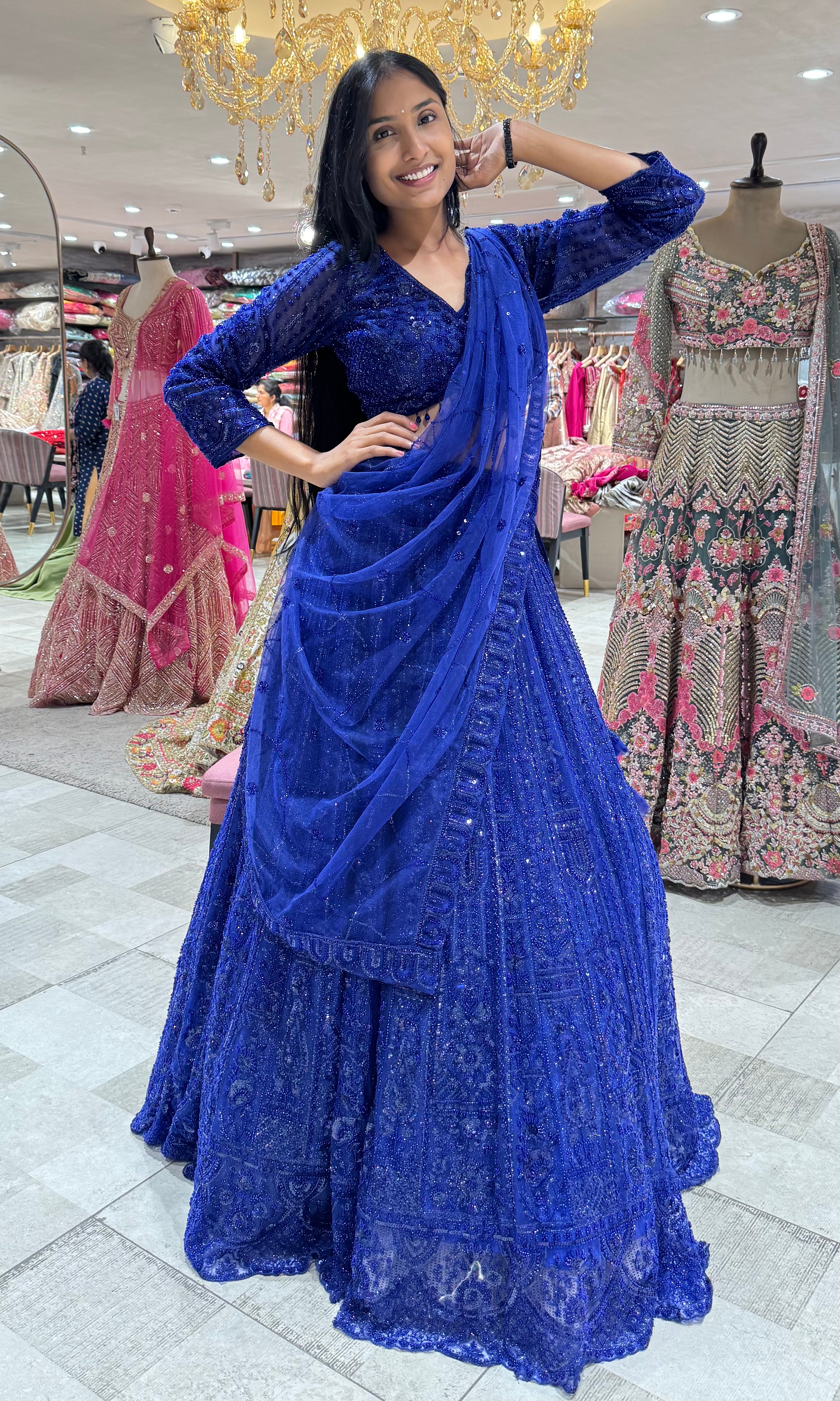 ROYAL BLUE EMBELLISHED BRIDAL LEHENGA