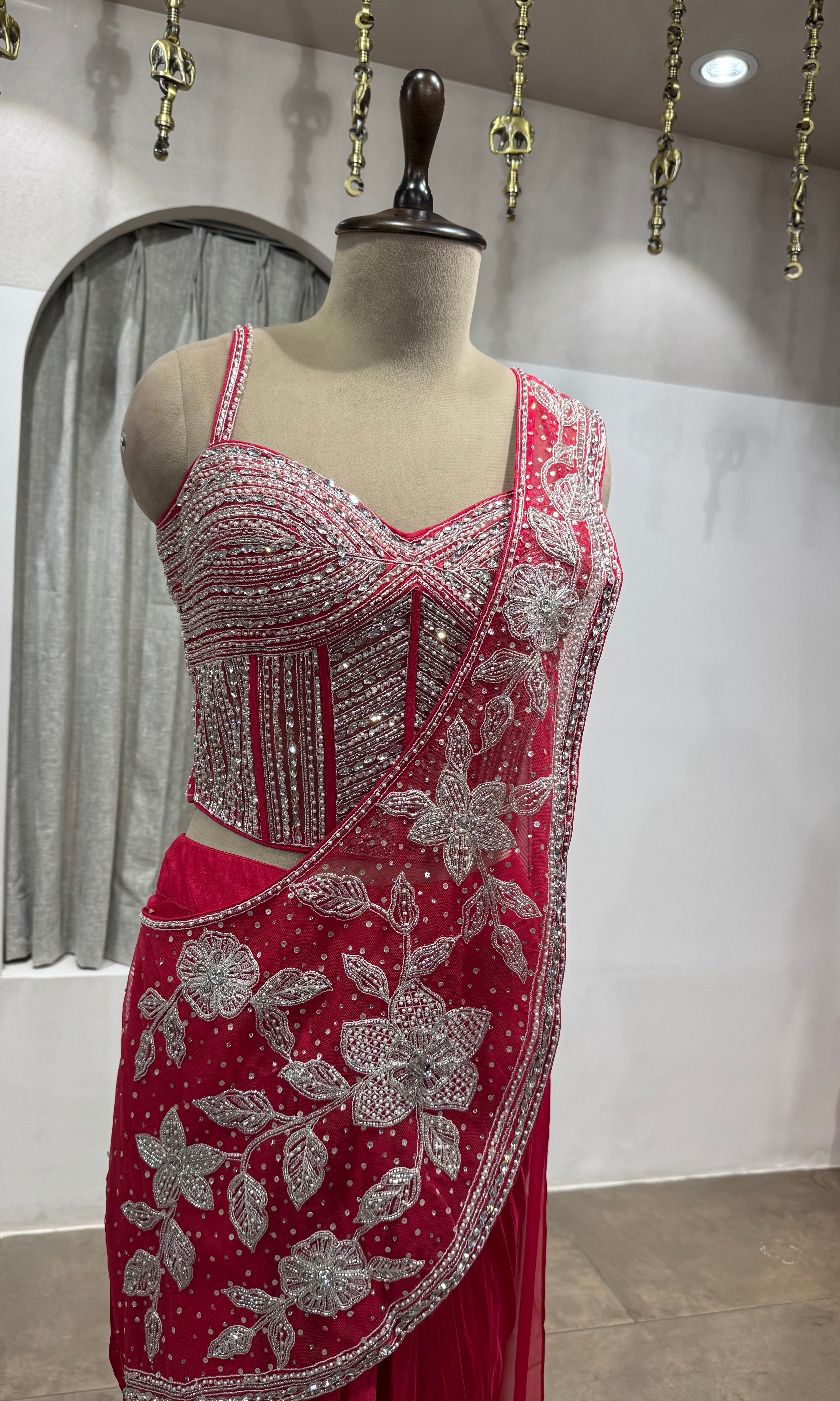 rani drape Saree with Crystal blouse